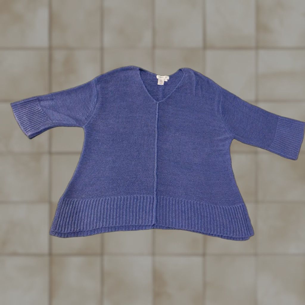 Coldwater Creek Coldwater Creek Sweater Womens Large Blue V-Neck 3/4 Sleeve Ribbed Pullover Size L / US 10 / IT 46 - 1 Thumbnail