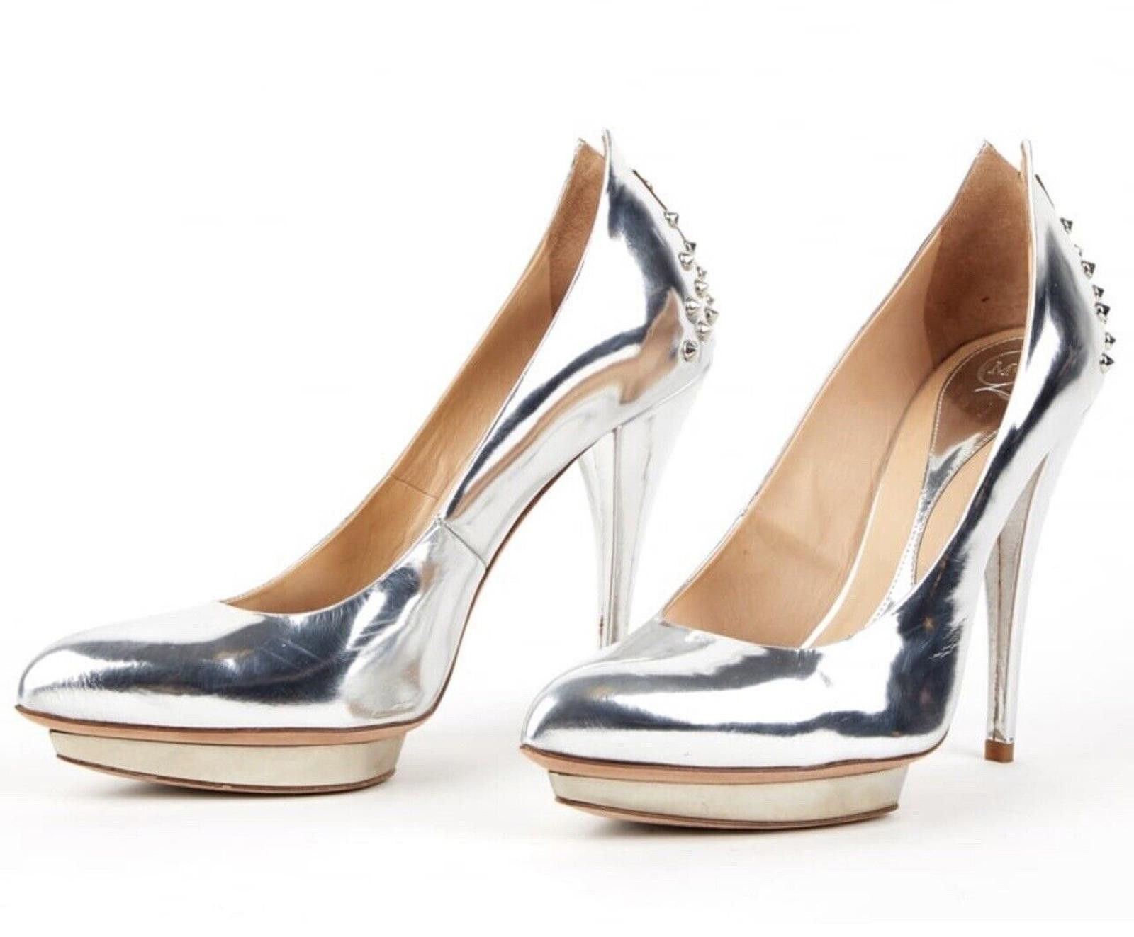 Alexander McQueen ALEXANDER MCQUEEN Studded Leather Pumps Heels Silver Size 39 Size US 9 / IT 39 - 2 Thumbnail