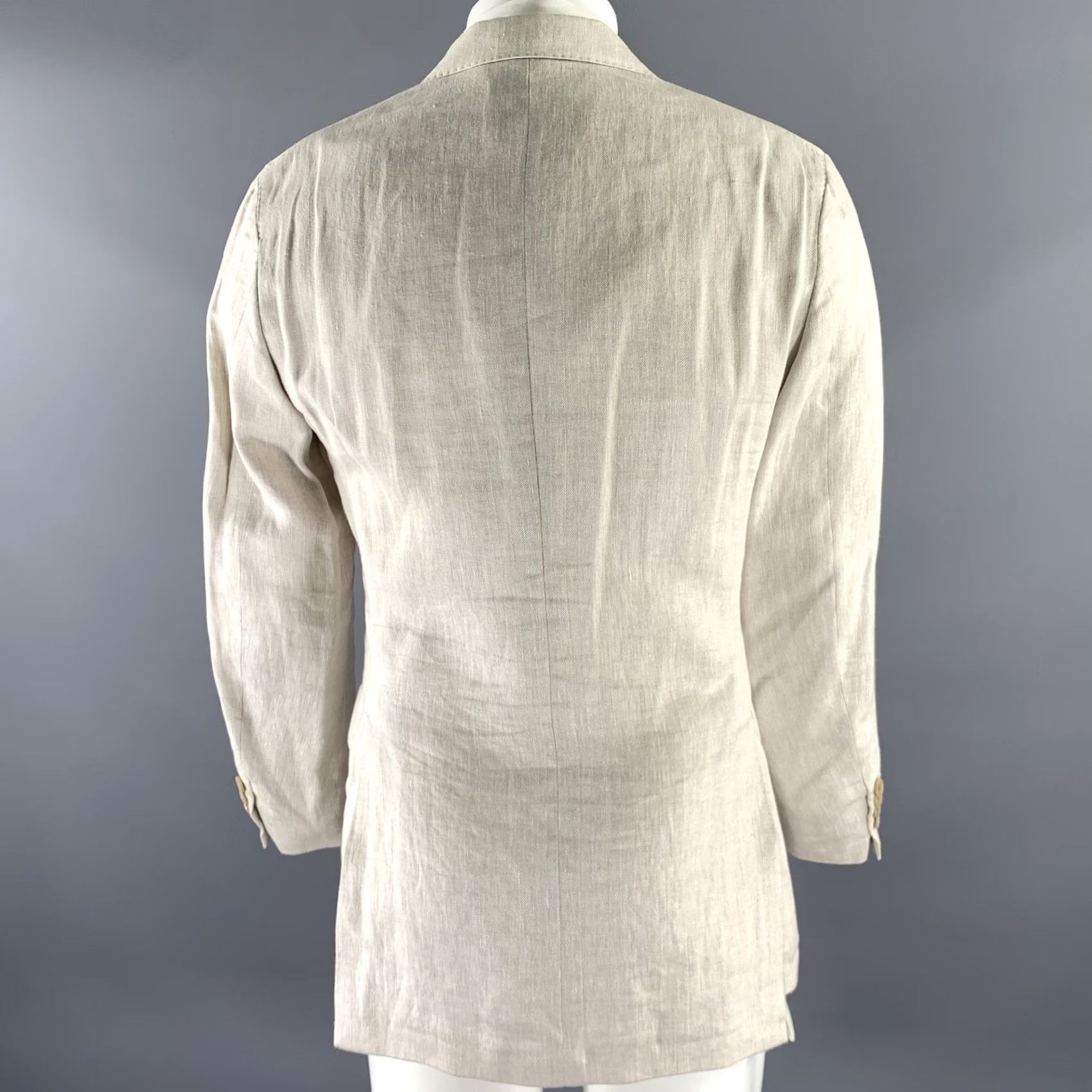Salvatore Ferragamo SALVATORE FERRAGAMO Sport Coat Blazer 38 Cream Herringbone Linen Men Chest 39 Notch Lapel Italy Size 38R - 4 Thumbnail