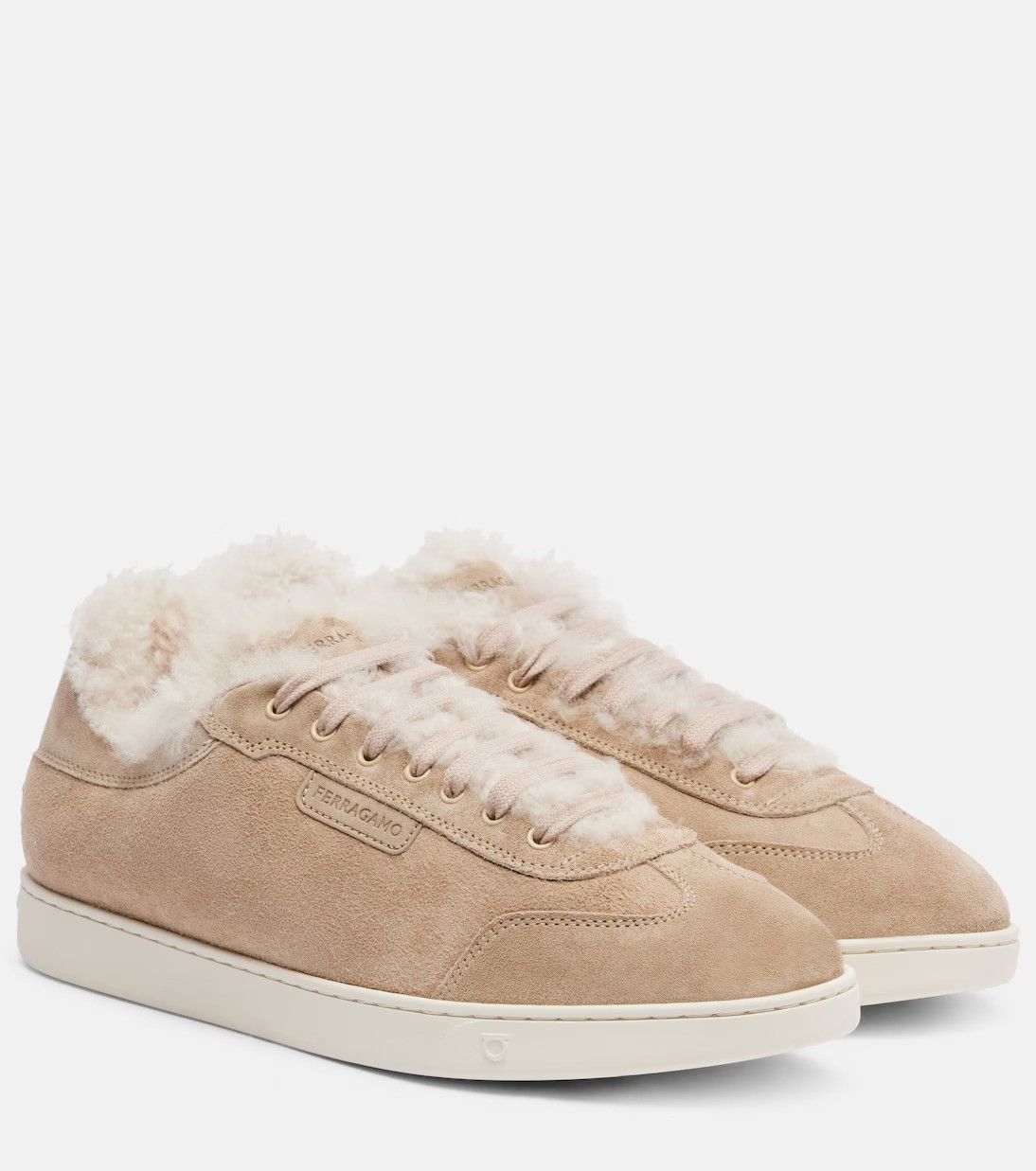 Salvatore Ferragamo o1s1rm0526 Shearling-lined Suede Sneakers in Beige Size US 7 / IT 37 - 2 Thumbnail