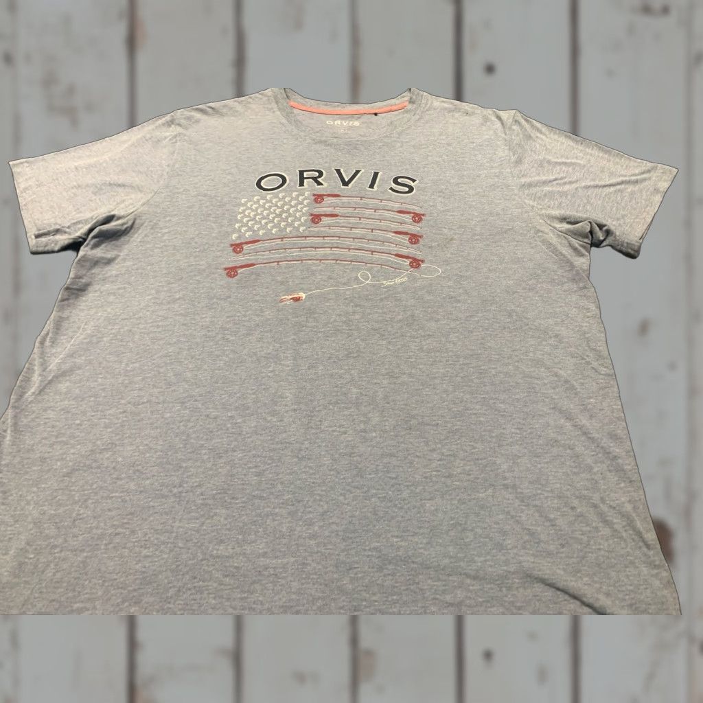 Orvis VINTAGE Orvis Graphic T-Shirt USA American Flag Blue XL Mens Size US XL / EU 56 / 4 - 1 Thumbnail