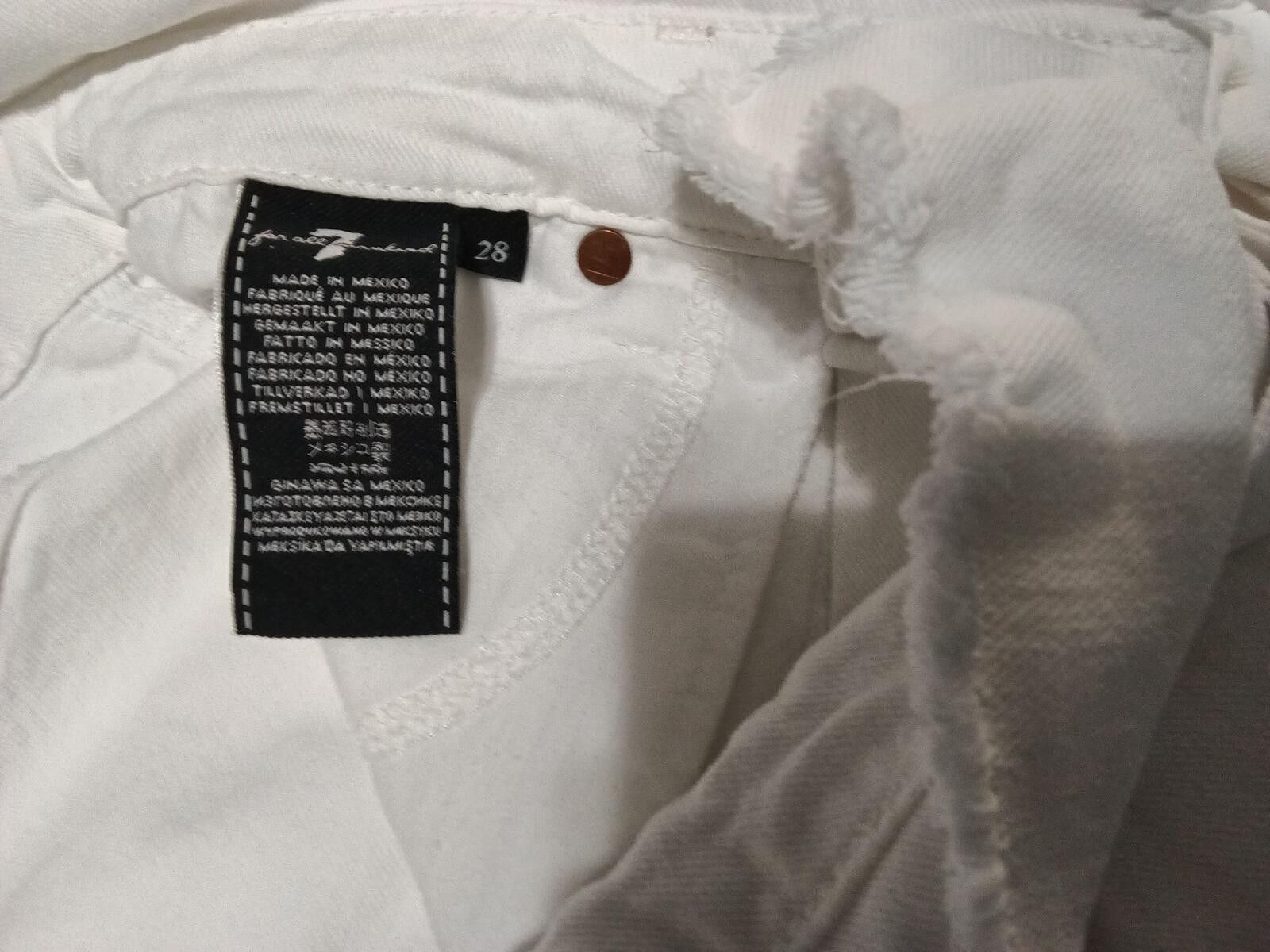 Unknown London 7 For All Mankind White Denim Mini Skirt 28 Frayed Hem Belt Size 30" / US 8 / IT 44 - 2 Thumbnail
