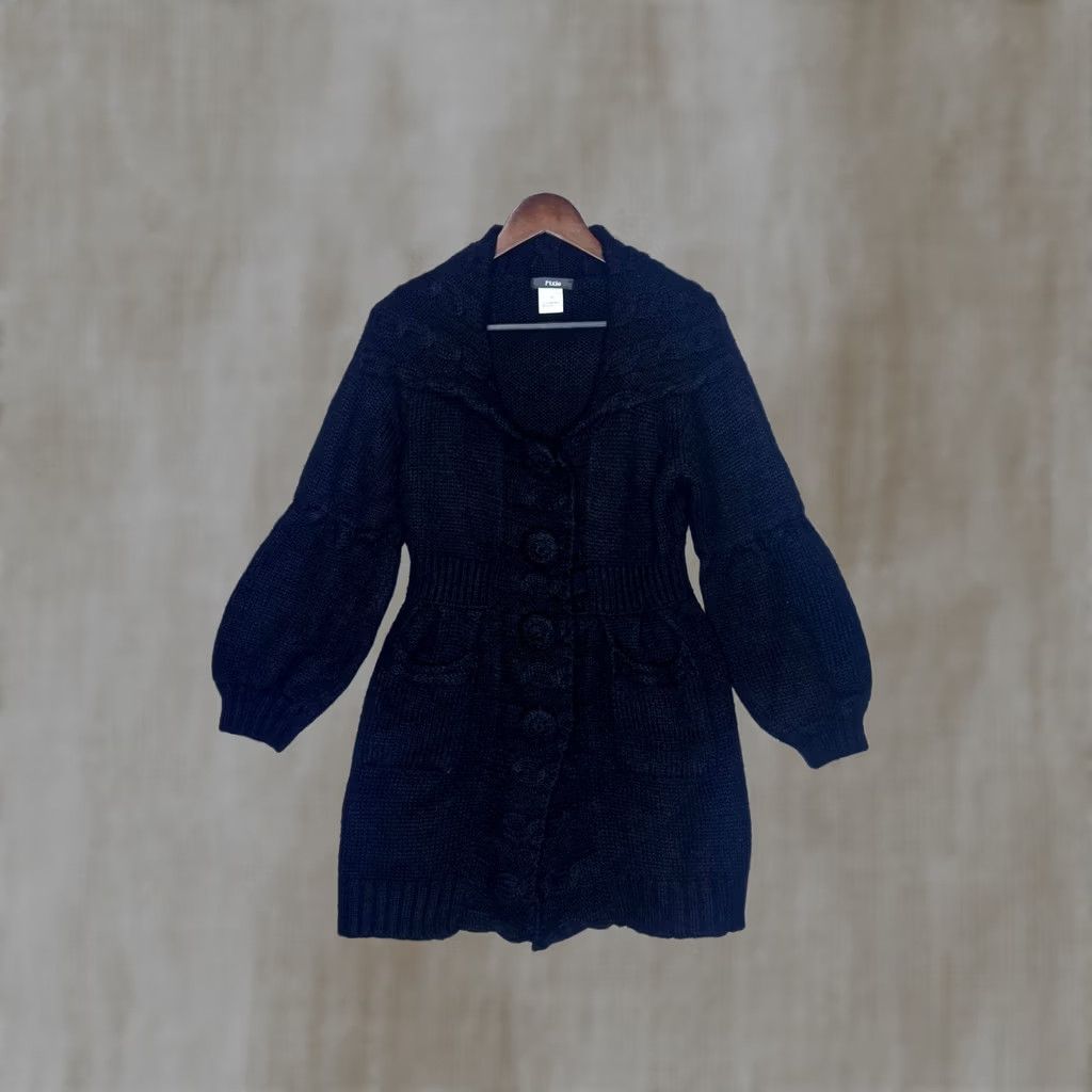 Vintage Pixie Black Knit Cardigan Sweater Jacket Women M Balloon Sleeve Button Front Size M / US 6-8 / IT 42-44 - 1 Thumbnail
