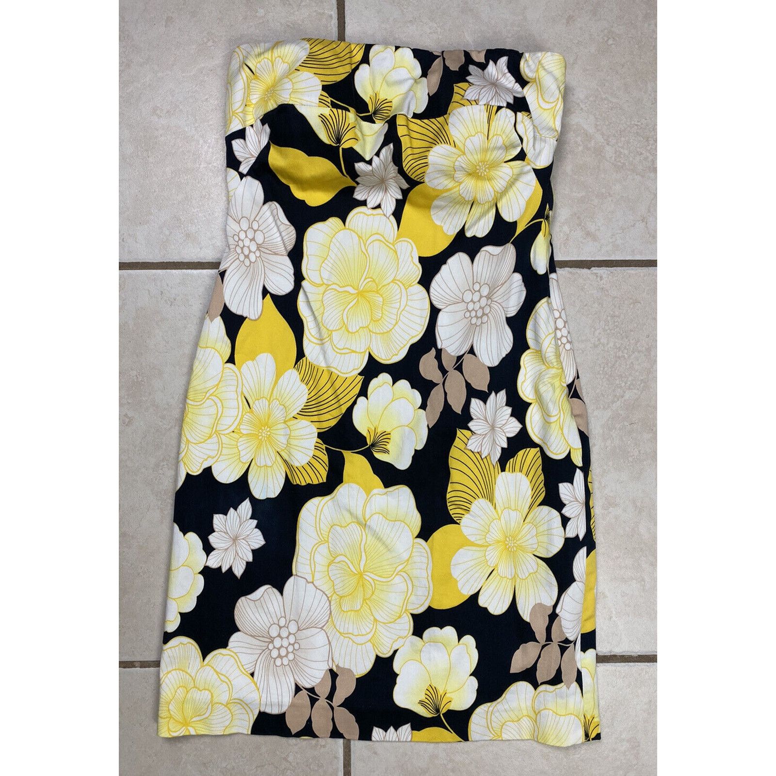 Other VTG Caché Floral Yellow Black White Strapless Dress USA Y2K Size XS / US 0-2 / IT 36-38 - 1 Thumbnail