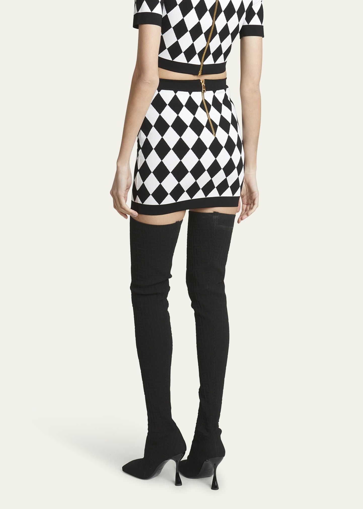 Balmain o1s1wg110725 Diamond Knit Mini Skirt in Black/White Size 28" / US 6 / IT 42 - 3 Thumbnail