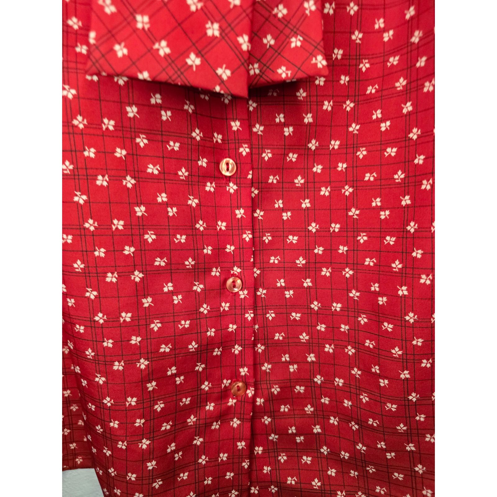 Vintage Vintage Tie Neck Blouse Judy Bond Red Floral Polka Dot Shirt Size XL / US 12-14 / IT 48-50 - 4 Thumbnail