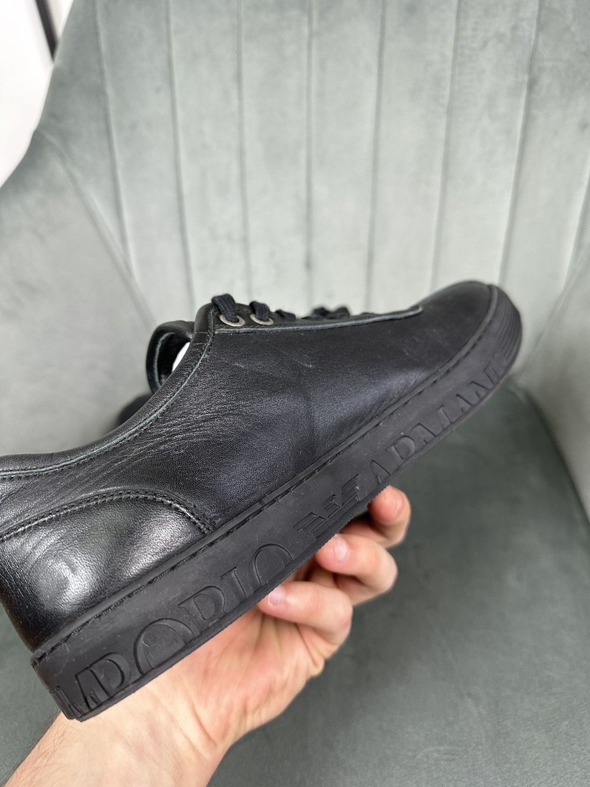 Armani × Emporio Armani Emporio Armani Leather Low Top Sneakers Shoes Men’s Black 41 Size US 8 / EU 41 - 6 Thumbnail