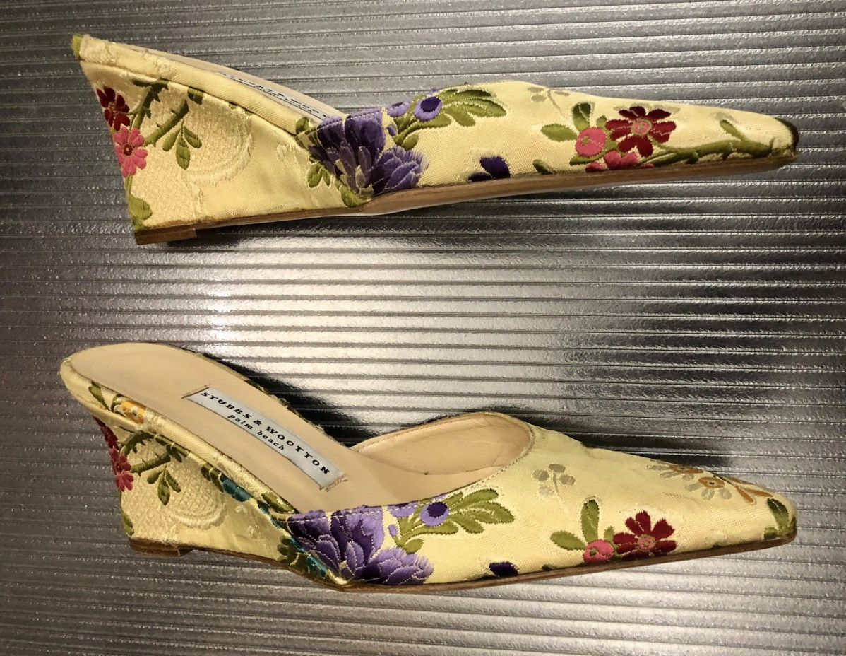 Stubbs & Wootton Stubbs & Wooton 🇮🇹 Palm Beach Embroidered Derby Wedge Sandal Size US 7 / IT 37 - 4 Thumbnail