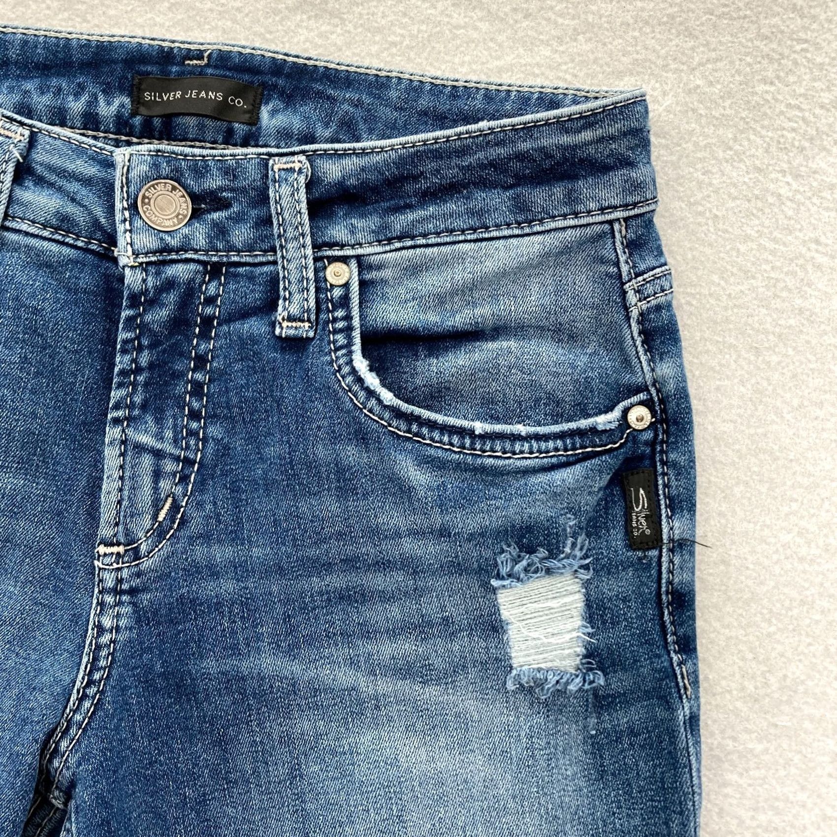 Silver Jeans Co. Silver Jeans Women's Boyfriend Blue Stretch Denim Distressed Grunge Rock 27x29 Jeans Size 26" / US 2 / IT 38 - 5 Thumbnail