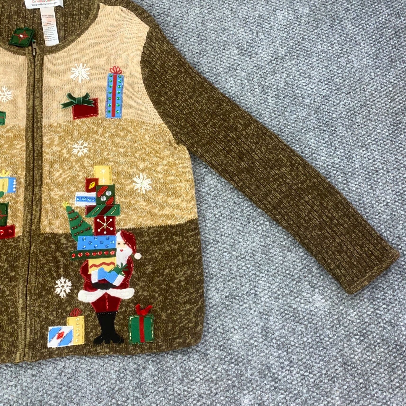 Vintage VINTAGE Tiara International Womens Sweater Cardigan XL Brown Christmas Holiday Santa Claus 3D Button Full Zip Knit Reg/Regular Women's Size XL / US 12-14 / IT 48-50 - 2 Thumbnail