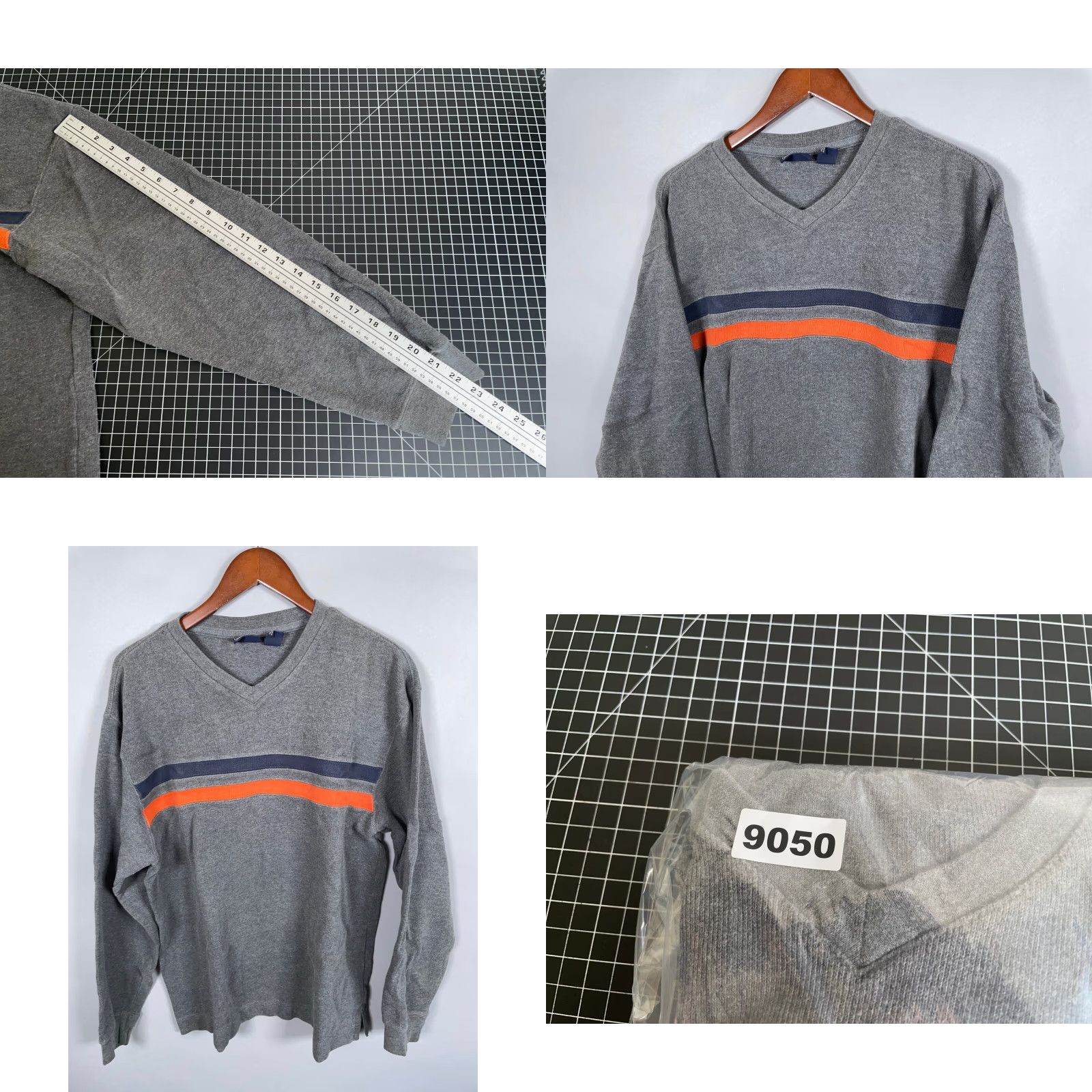 Route 66 VINTAGE Route 66 Sweater Shirt Adult Large Gray Orange Blue Striped Knit V-Neck 1990s Punk Retro Mens Size US L / EU 52-54 / 3 - 8 Thumbnail