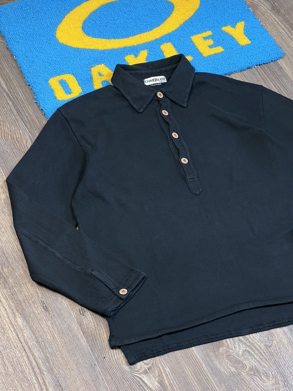 Stone Island Vintage Stone Island Big Logo Polo Neck Sweatshirt Black Size US XL / EU 56 / 4 - 3 Thumbnail