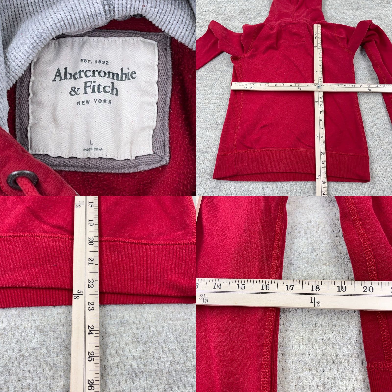 Abercrombie & Fitch Vintage Abercrombie & Fitch Hoodie Women L Red Sweatshirt Logo Pullover Crew Neck Long Sleeve Fleece Cotton Blend Polyester Easy Care Size L / US 10 / IT 46 - 8 Thumbnail