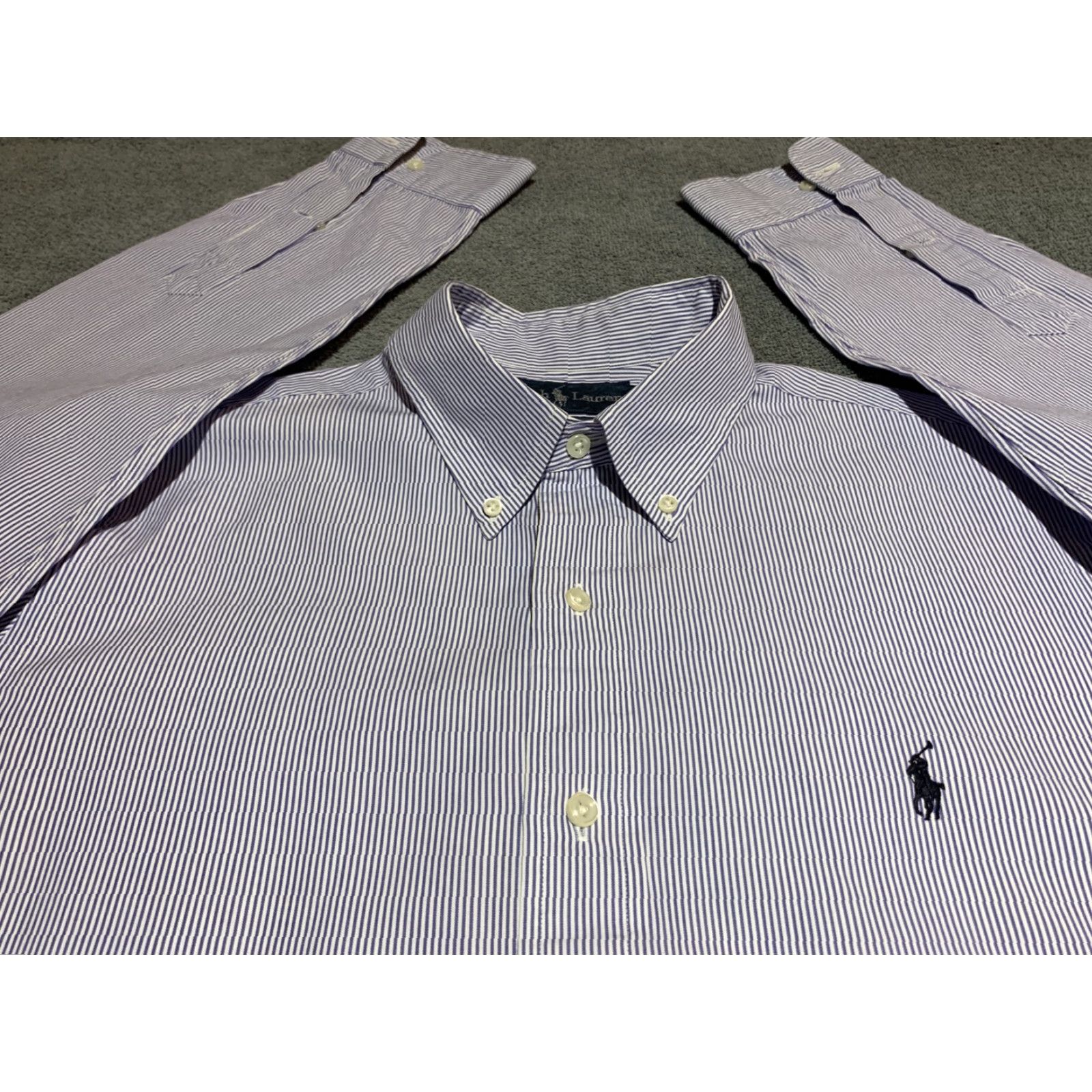 Ralph Lauren VINTAGE Ralph Lauren Men’s Button-Front Long Sleeve Shirt Cotton Blue Striped Large Size US L / EU 52-54 / 3 - 7 Thumbnail