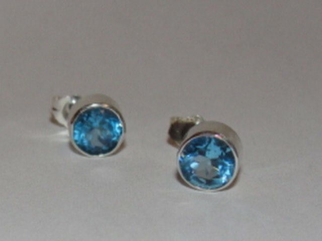 Handmade Sterling Silver Faceted Blue Topaz Bezel Set Earrings Size ONE SIZE - 1 Thumbnail