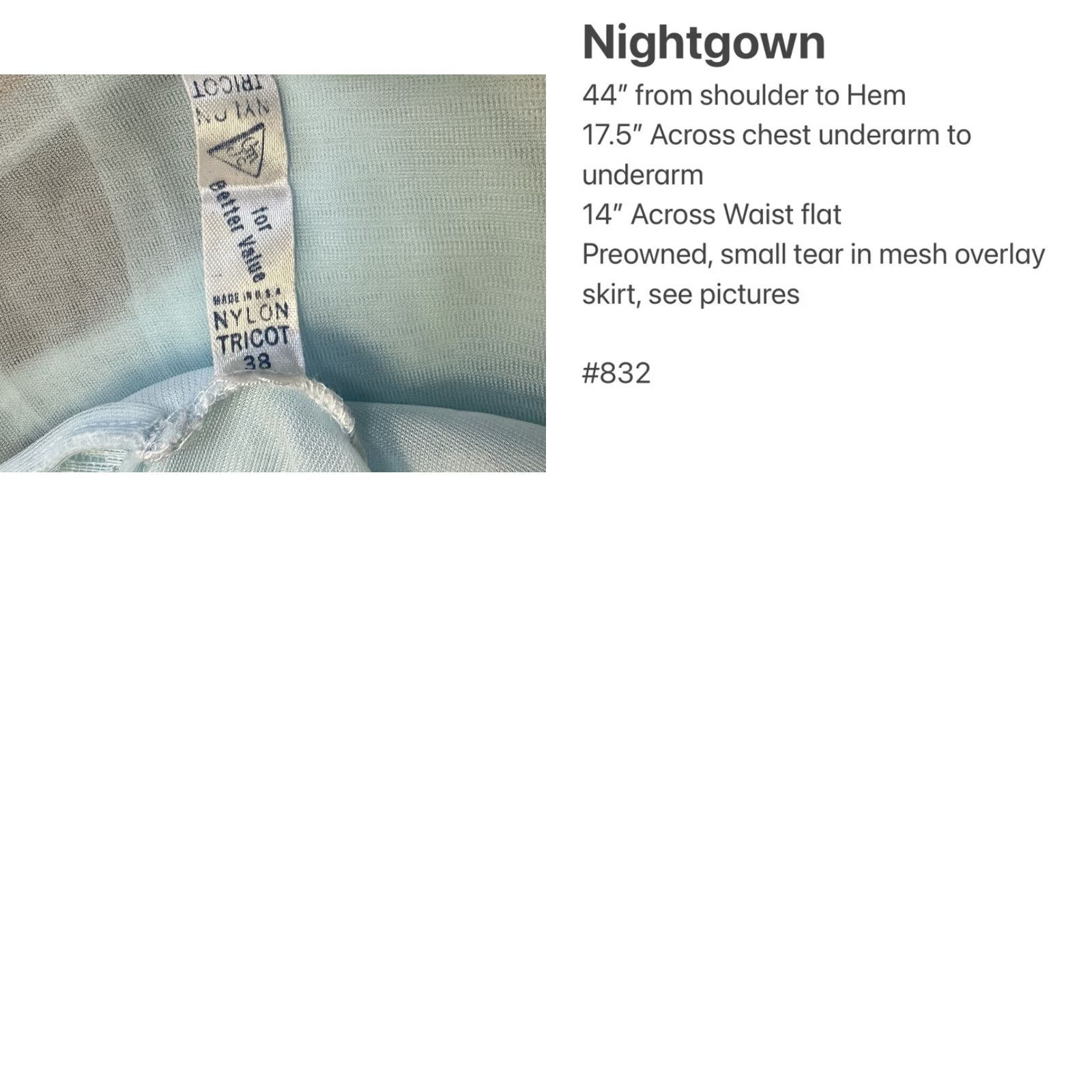 Vintage VINTAGE Nightgown Nylon Tricot Lace Double Layer Sheer Chiffon Overlay Size 38 Blue Size ONE SIZE - 8 Thumbnail
