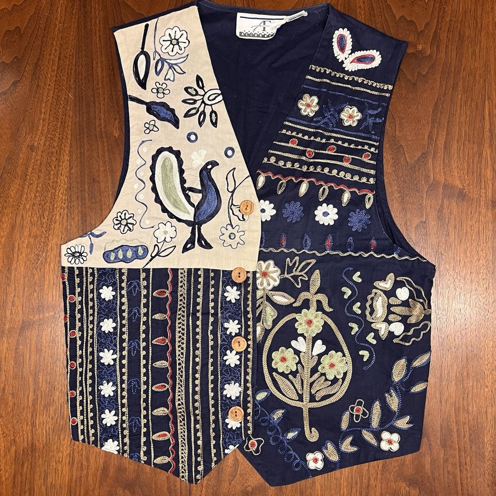Other Vintage Boho Folk Art Embroidered Unisex Vest Bird Floral Size L / US 10 / IT 46 - 1 Thumbnail