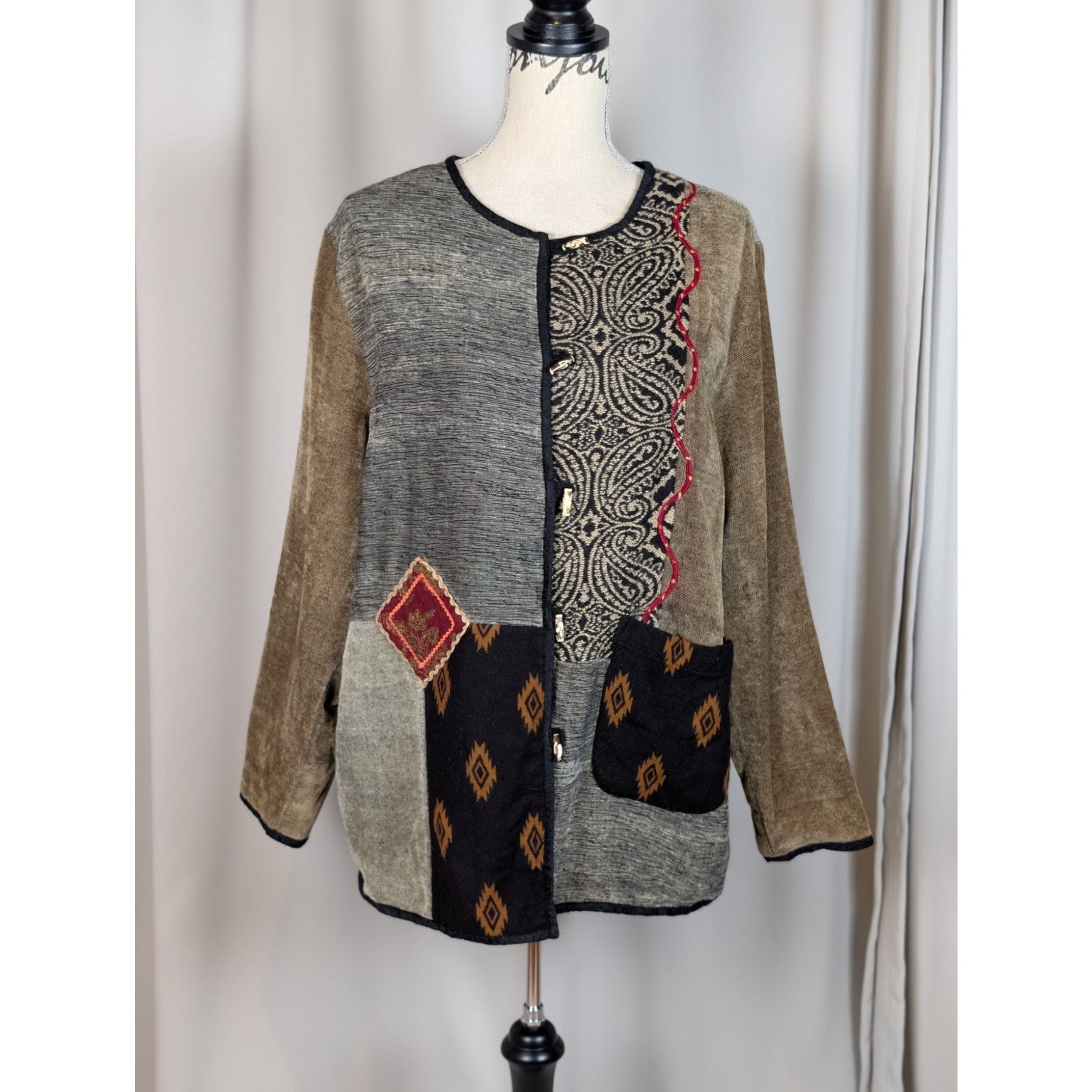 Other White Stag Patchwork Chenille Jacket L Boho Artsy Textured Size L / US 10 / IT 46 - 14 Thumbnail