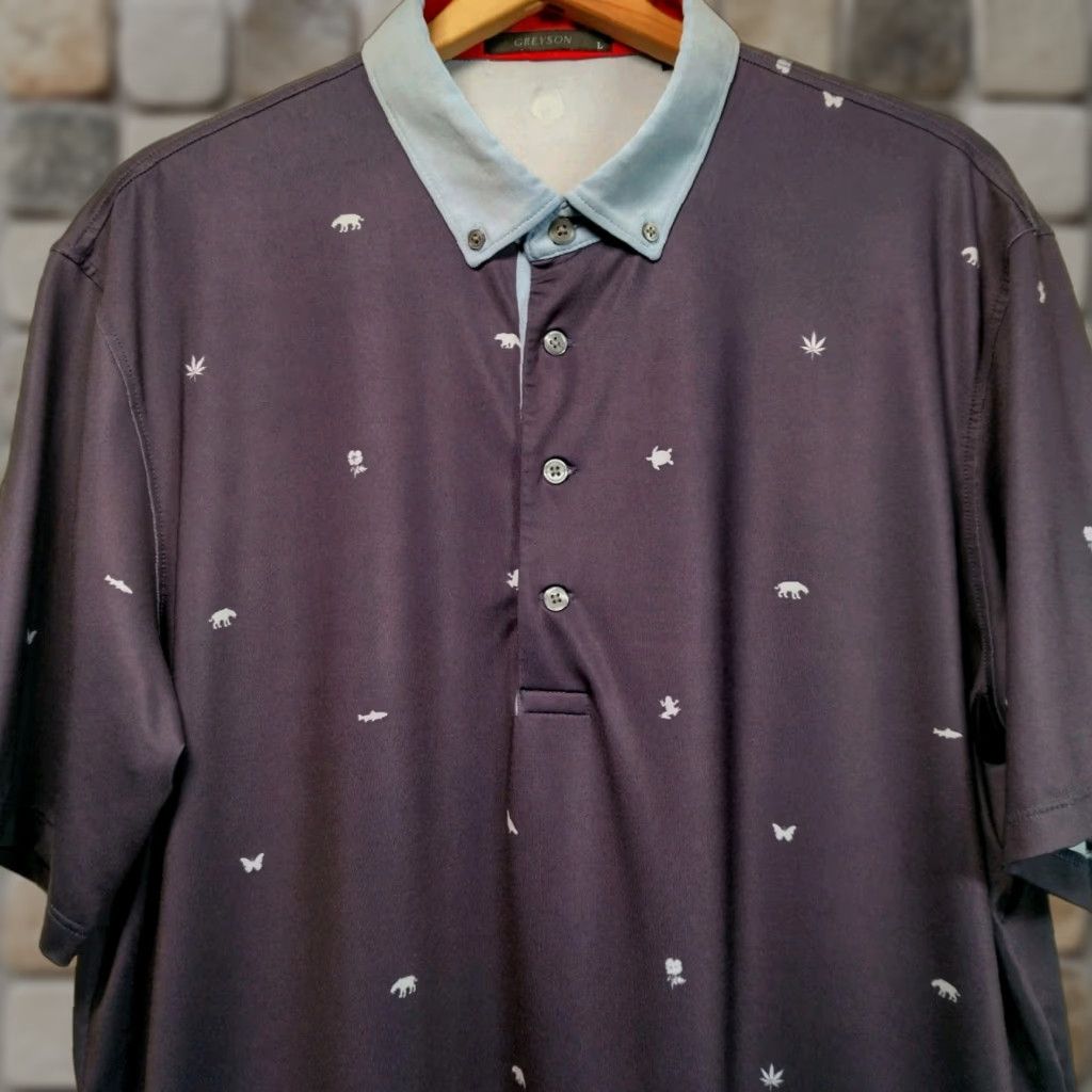 Vintage Greyson Polo Shirt Large Blue Short Sleeve Animal Print Polo Shirt Men L Blue Preppy Activewear Golf Shirts Mens Size US L / EU 52-54 / 3 - 1 Thumbnail