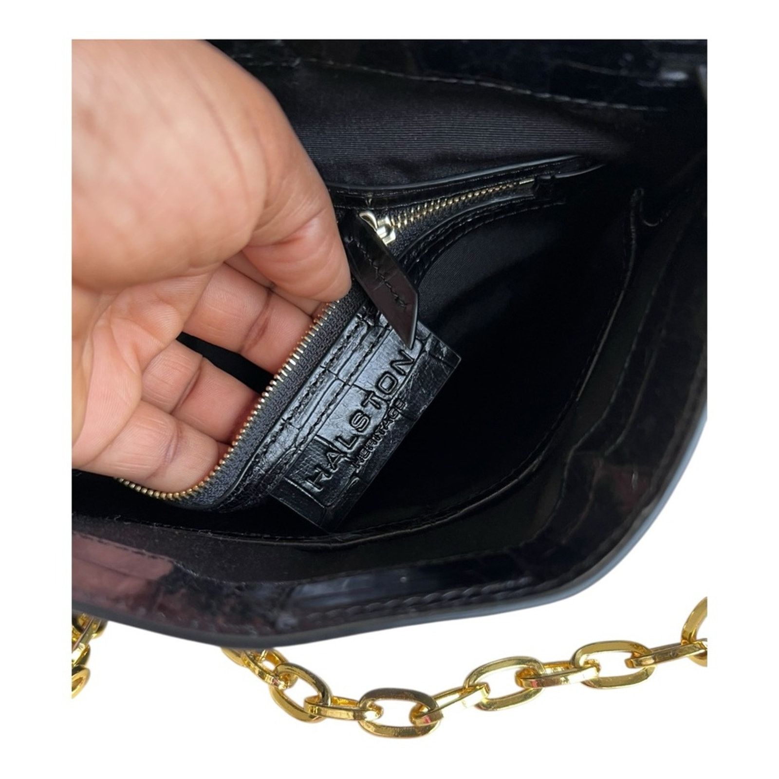 Halston Heritage Halston Heritage Black Croc Embossed Leather Shoulder Bag Size ONE SIZE - 7 Thumbnail