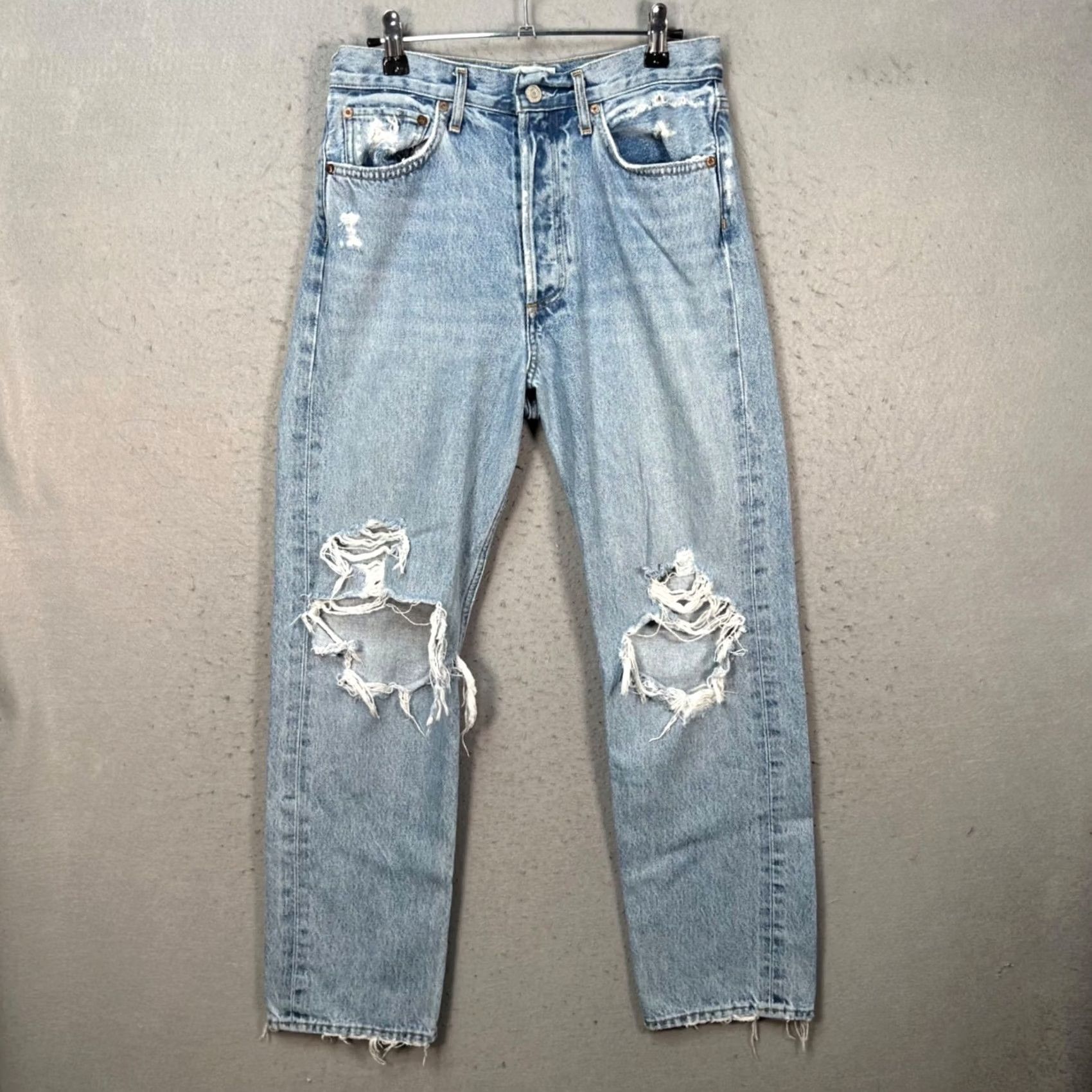 Agolde AGOLDE 90s High-Rise Distressed Light Wash Jeans Organic Cotton Womens Size 26 5-Pocket Blue Pants Straight Vintage: No Women Mens" Size 26" / US 2 / IT 38 - 2 Thumbnail