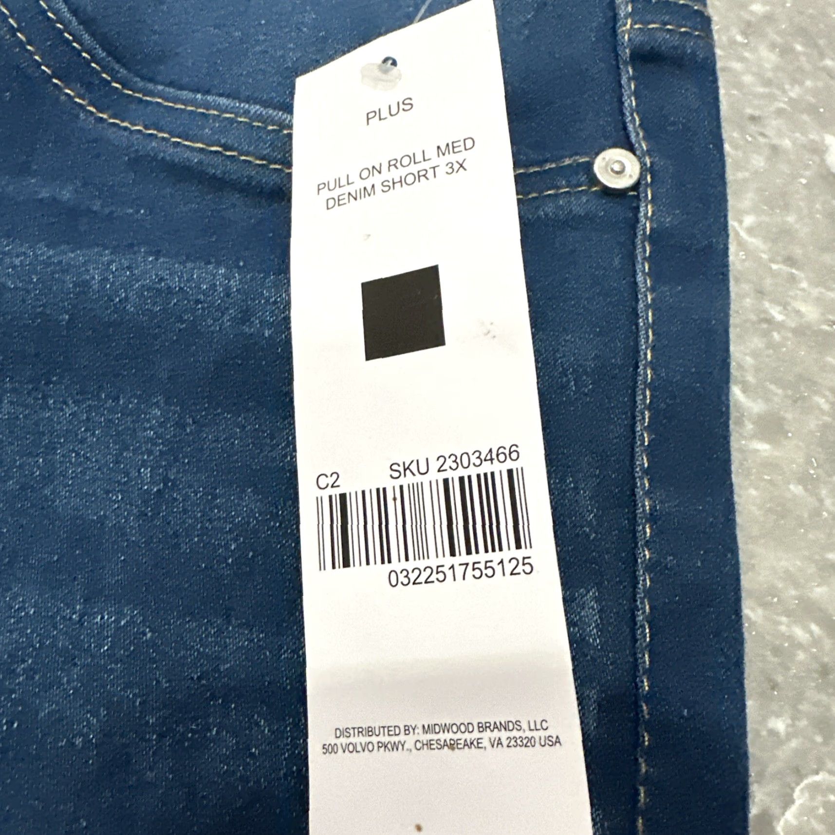 Denime Just Be Shorts 3X Denim Blue Cotton Blend Stretch Pull On Waist Drawcord Pocket Faux Front Casual Size 40" / US 18 - 4 Thumbnail