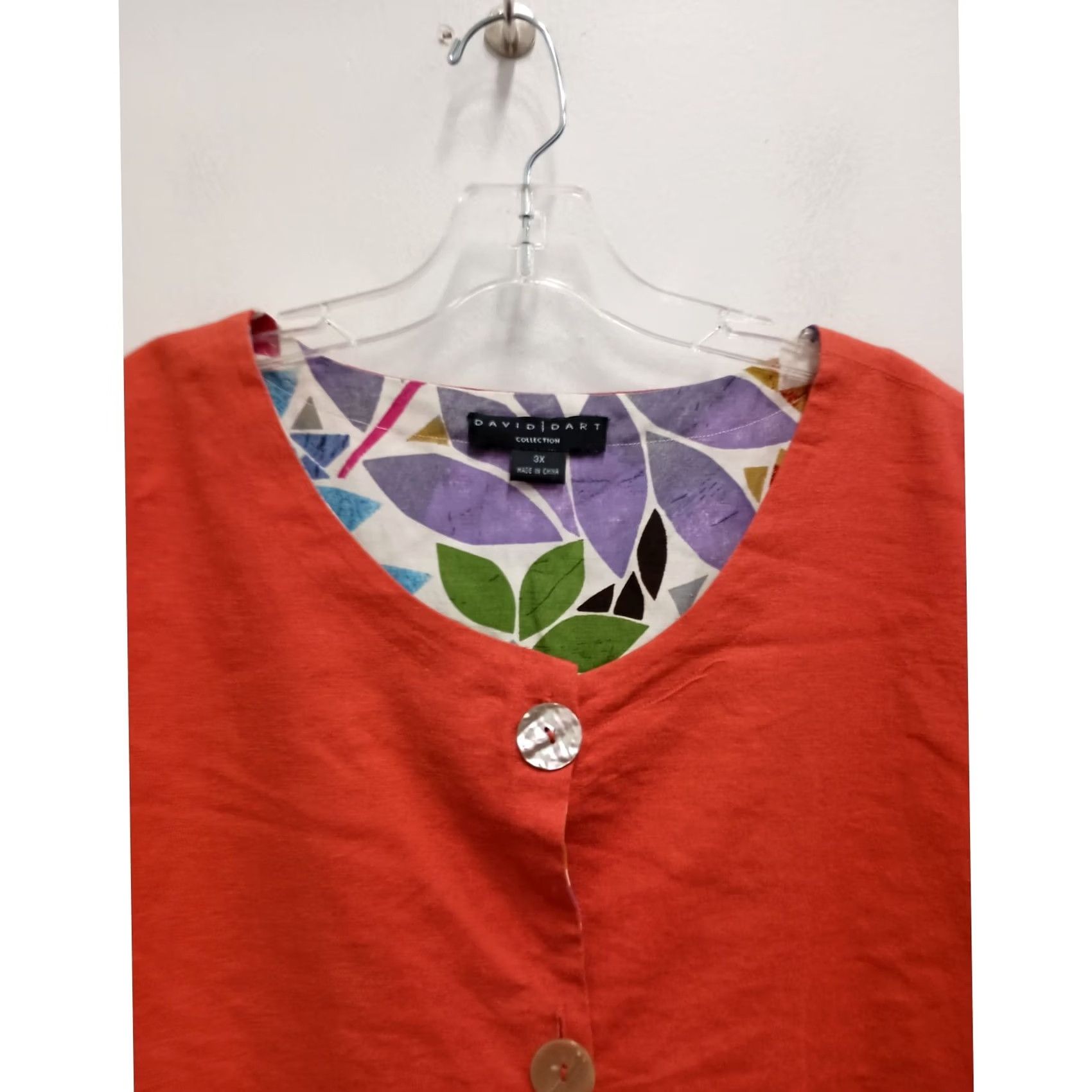 Vintage David Dart Collection Vest Women 3X Orange Linen Blend Button Up Art To Wear Size XXL / US 16-18 / IT 52-54 - 2 Thumbnail
