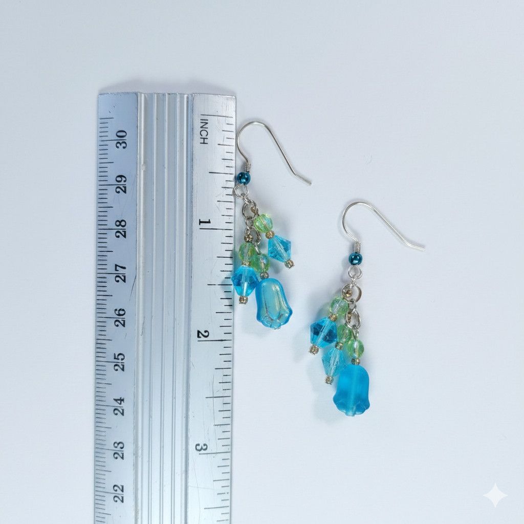 Handmade Tulip 7.5" Charm Bracelet Earrings Set Handmade Blue Czech Size ONE SIZE - 8 Thumbnail