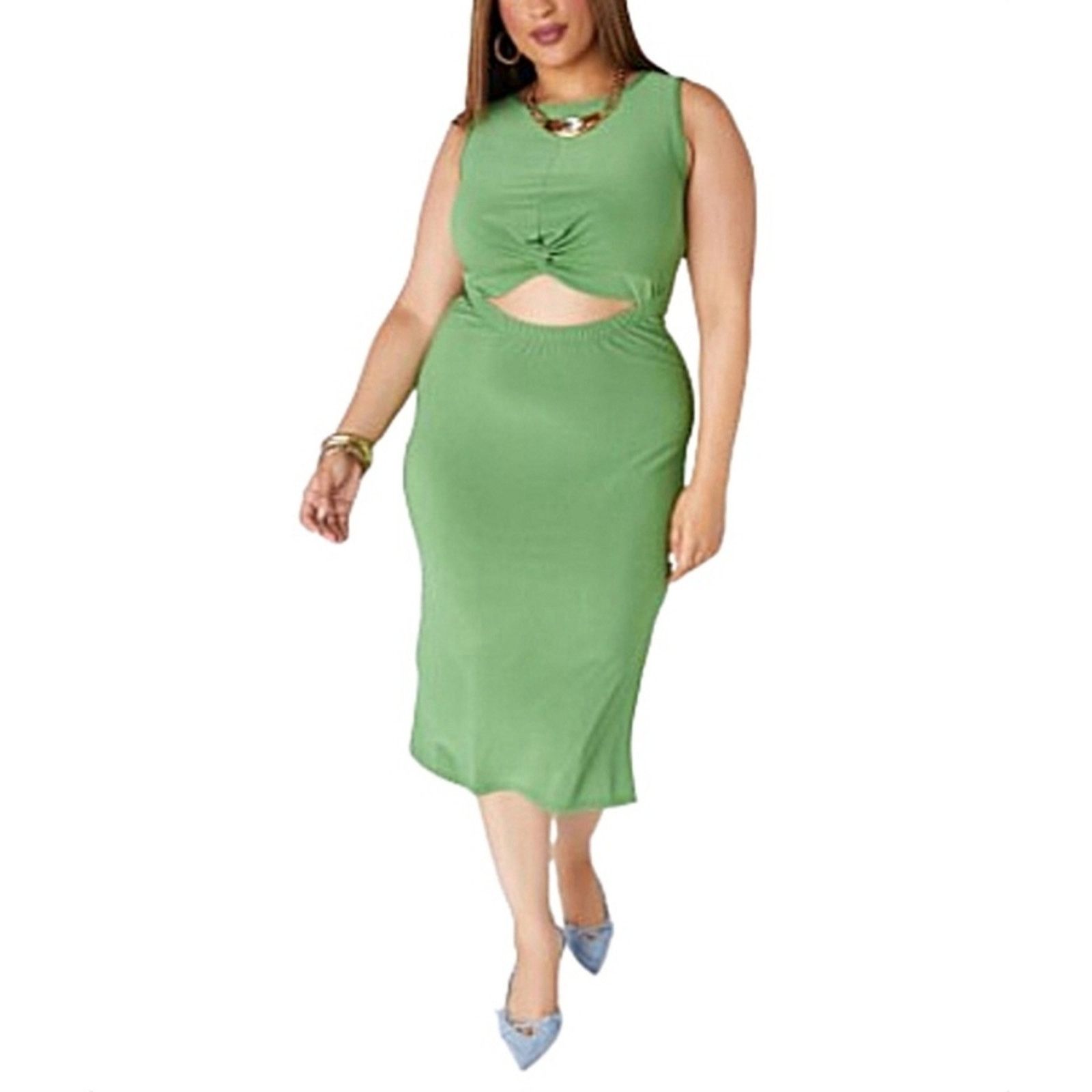 Other CLOVER GREEN ☆ TWIST FRONT ☆ SLEEVELESS MIDI DRESS 4x ☆ NWT Size 4XL / US 24-26 - 2 Thumbnail