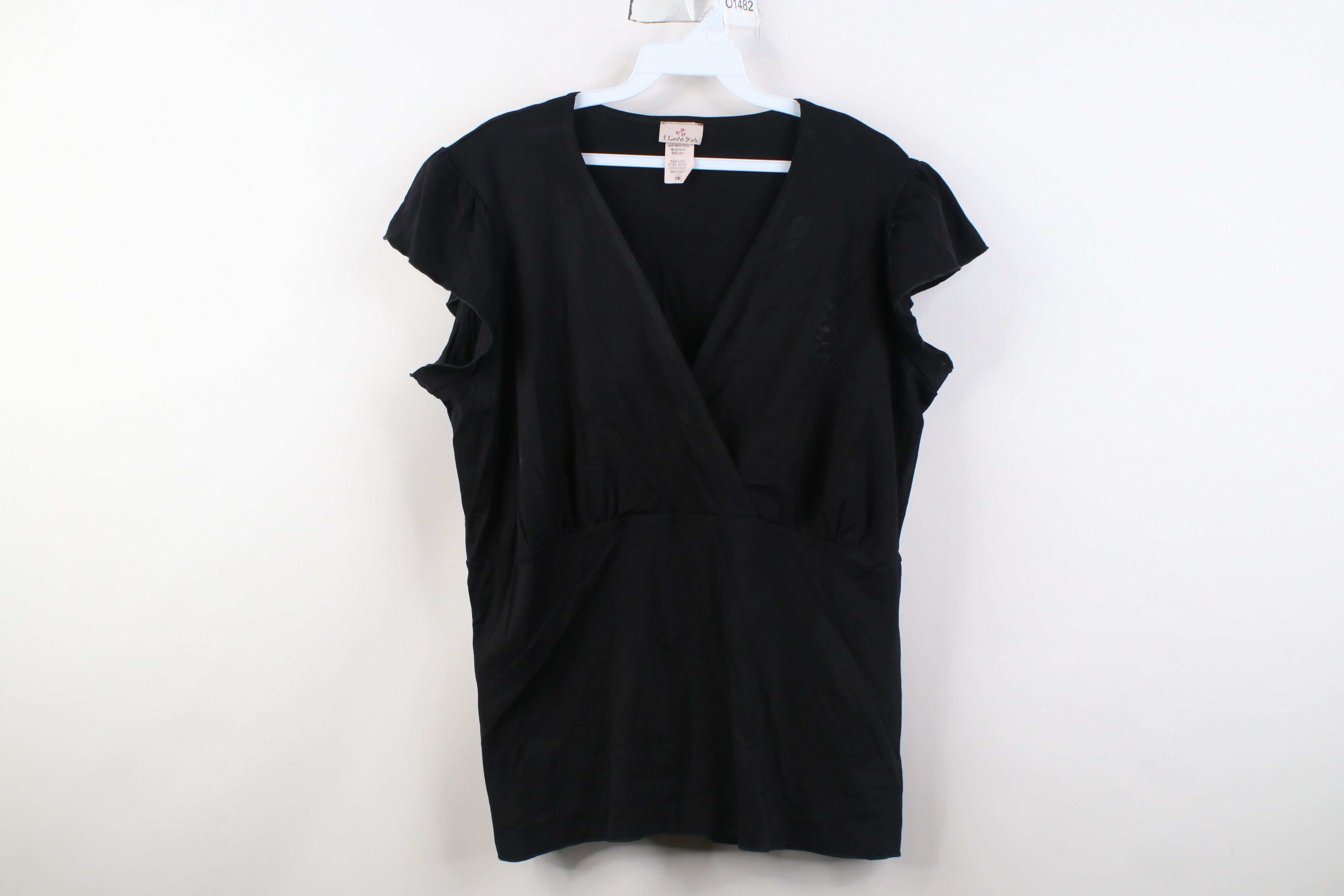 Vintage Vintage 90s Y2K Babydoll Fairy V-Neck Shirt Top Black USA Size XXL / US 16-18 / IT 52-54 - 1 Thumbnail