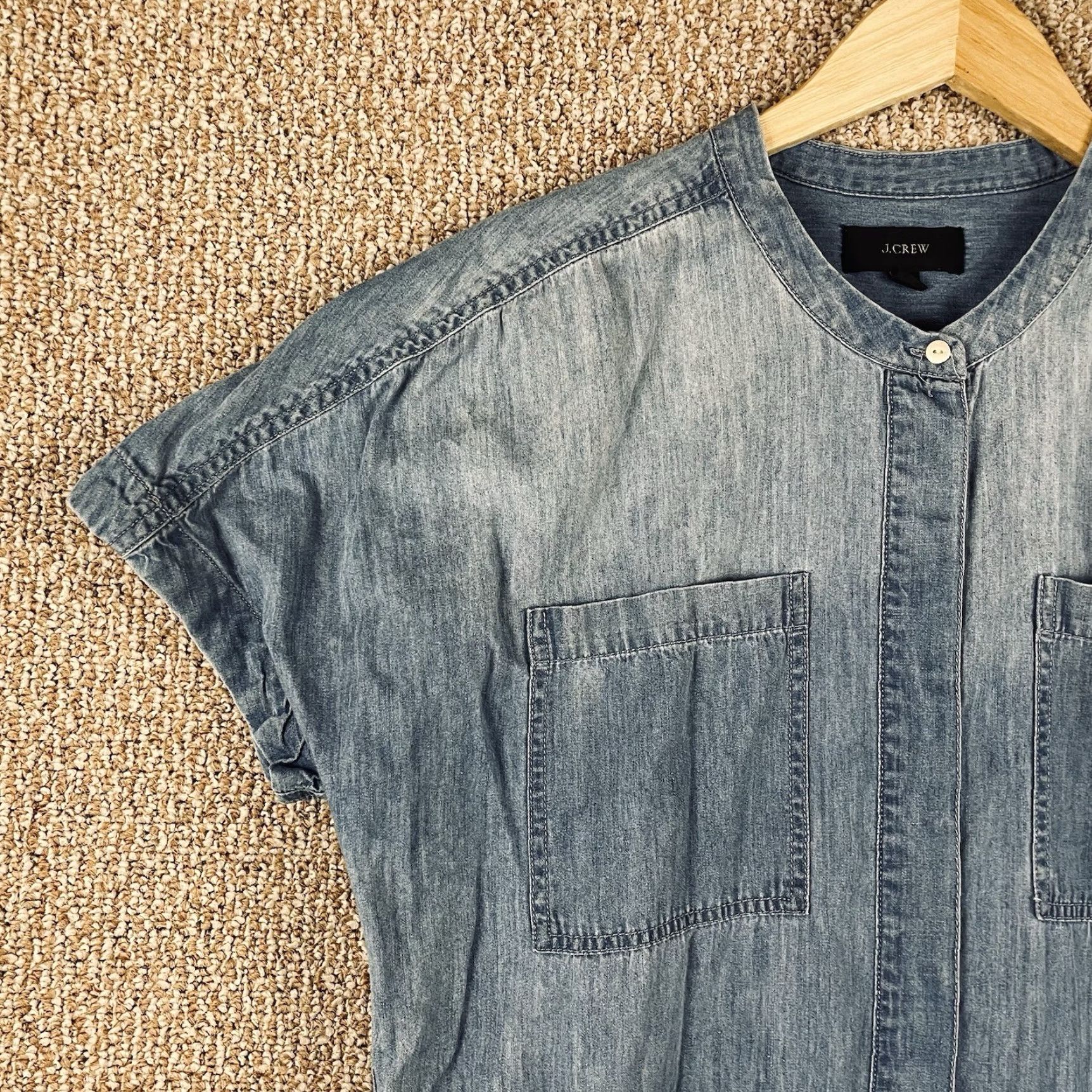 J.Crew J.Crew Denim Chambray Romper Women's 14 Blue Short Sleeve Button 2010s Y2K T59 Size 36" / US 14 / IT 50 - 4 Thumbnail
