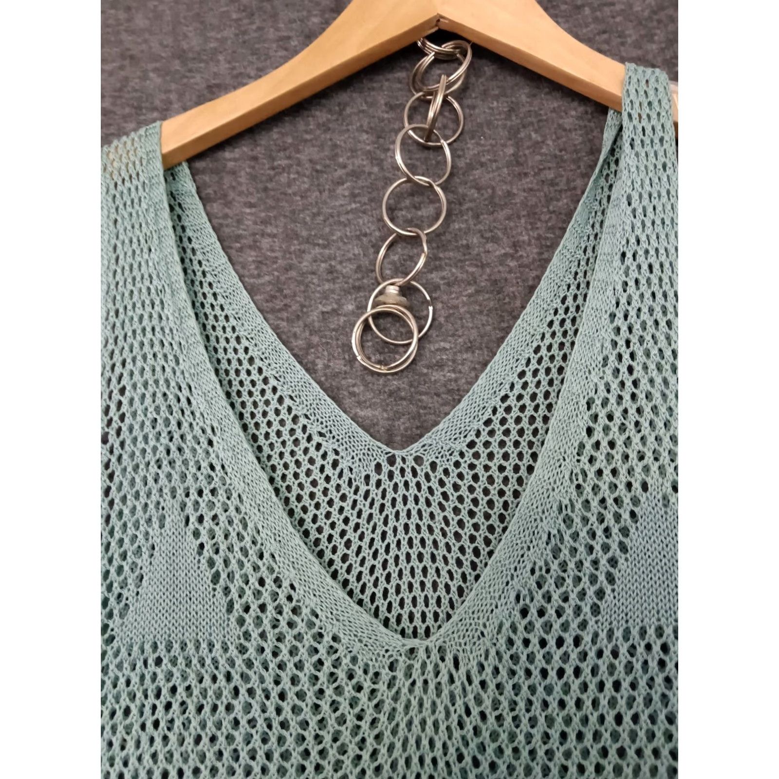 Vintage Codigo Women's Crochet Long Knit Dress L Light Green Sleeveless V-Neck Dress Size L / US 10 / IT 46 - 3 Thumbnail