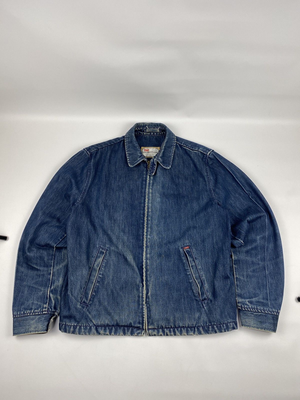 image of Levis x Levis Vintage Clothing Levi's Sta-Prest Denim Detroit Jacket Faded Distressed Y2K in Blue (