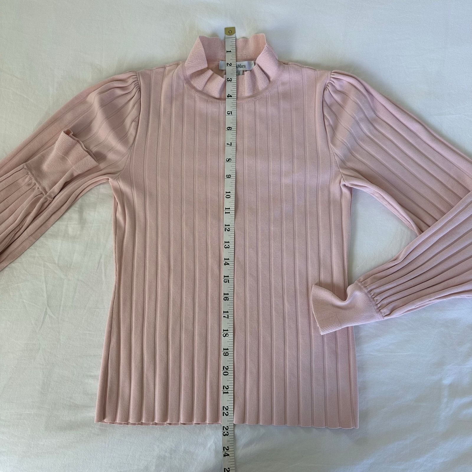 Max Mara Max Mara Zoraide Ruffle Pink Mock Neck Rib Sweater Size S Size S / US 4 / IT 40 - 6 Thumbnail