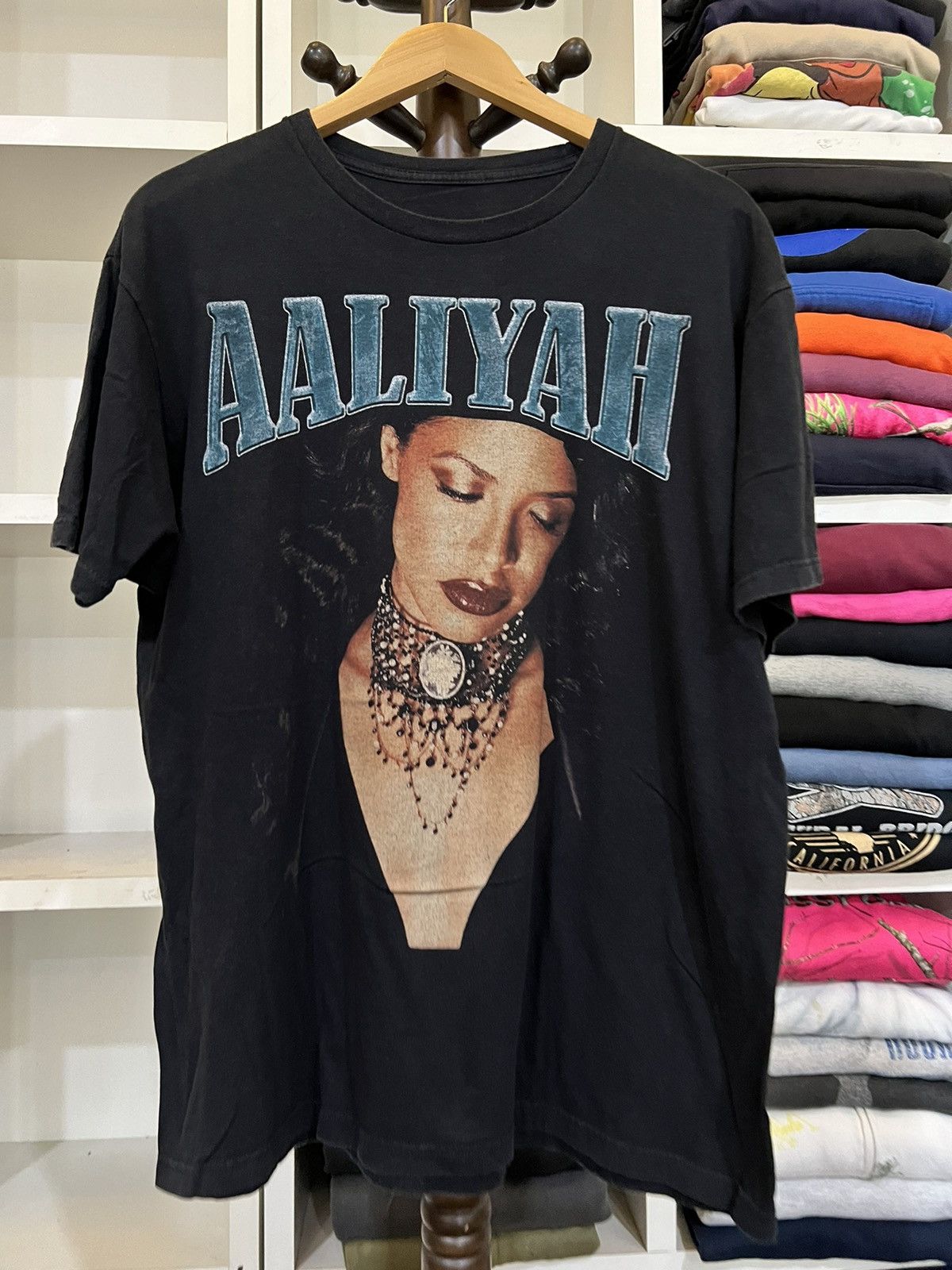 image of Band Tees Vintage Aaliyah Tour T-Shirt in Black, Men's (Size Large)
