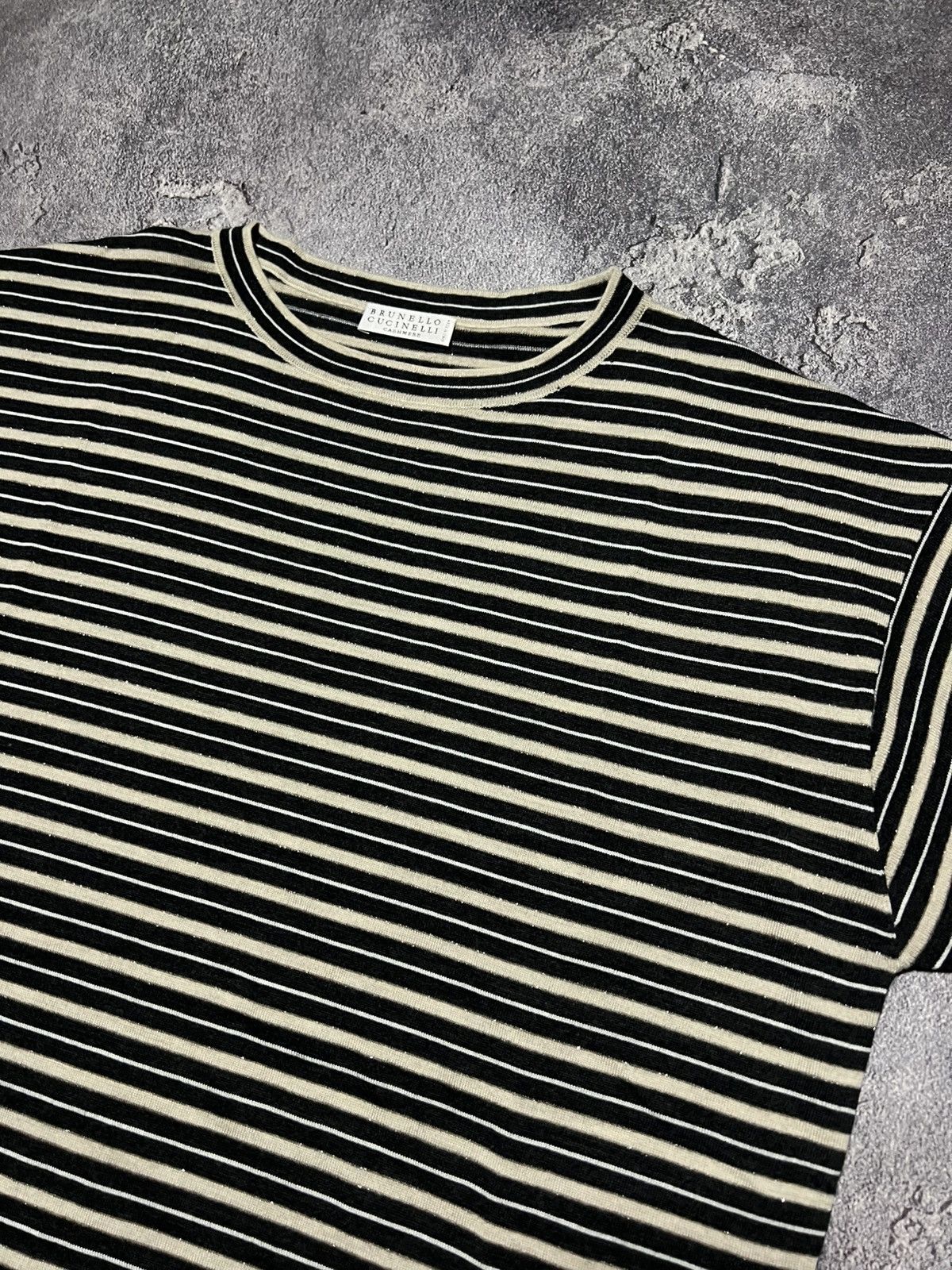 Brunello Cucinelli Brunello Cucinelli Striped Wool/Cashmere Short Sleeve Tee Size M / US 6-8 / IT 42-44 - 2 Thumbnail