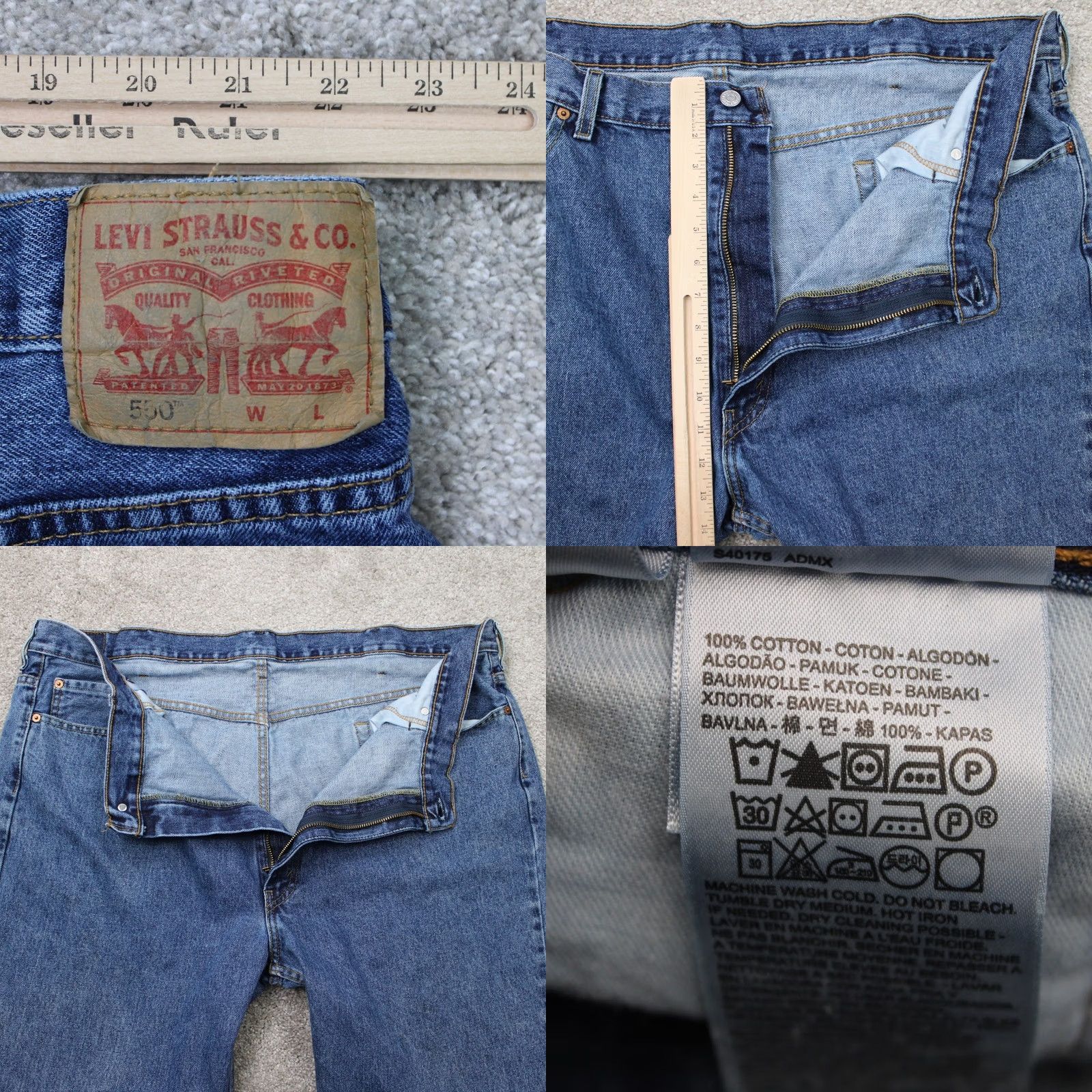 Levi's Levi's 550 Jeans Mens 46x30 Blue Relaxed Fit 5-Pocket Denim Cotton Straight Size US 30 / EU 46 - 8 Thumbnail