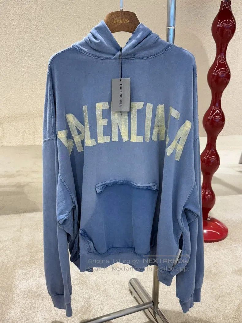 Balenciaga Balenciaga Ripped Letter Tape Printed Hooded Sweatshirt Size US L / EU 52-54 / 3 - 1 Thumbnail