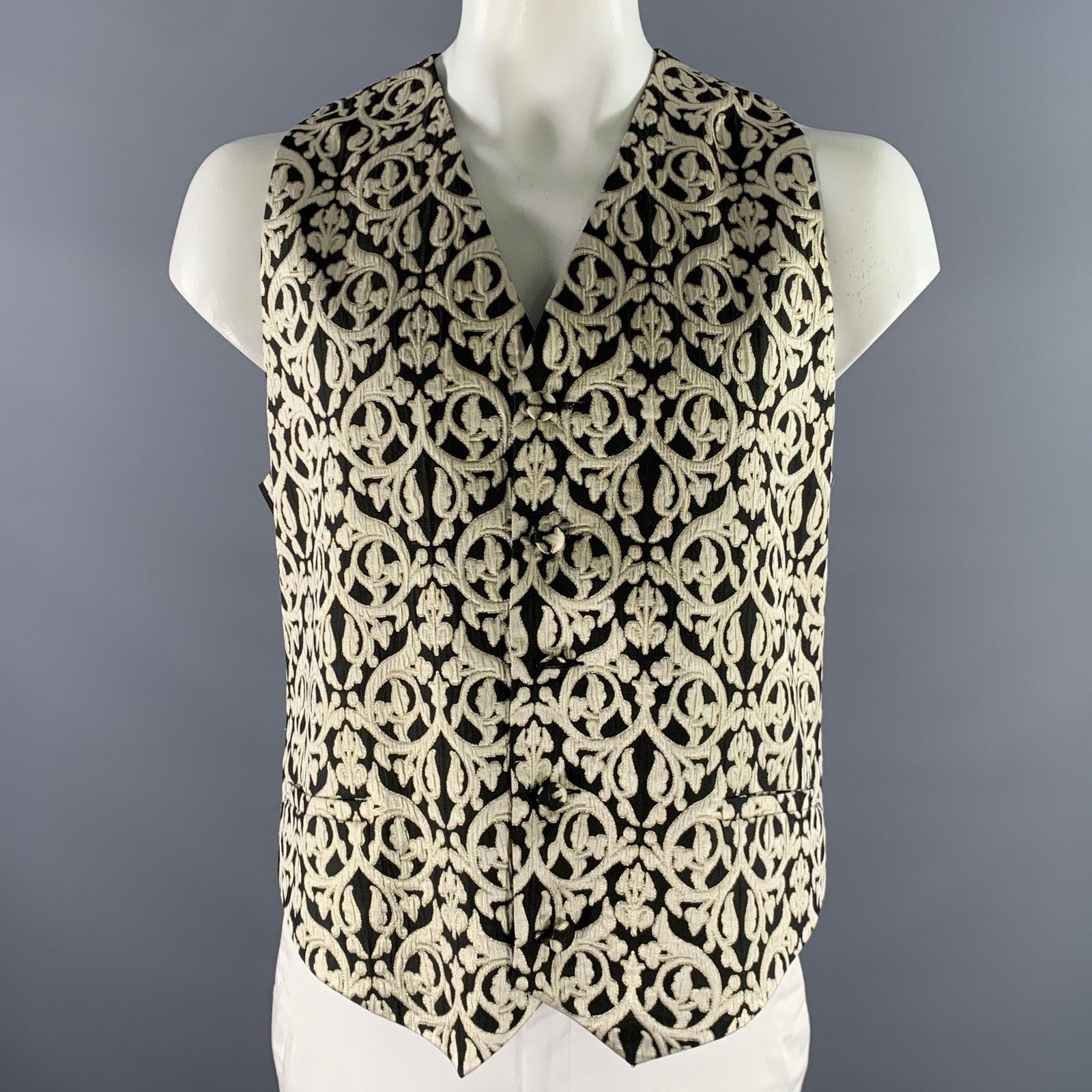 Other L'ESCALIER D'ARGENT Size 46 Gold Black Damask Jacquard Vest Size 46R - 1 Thumbnail