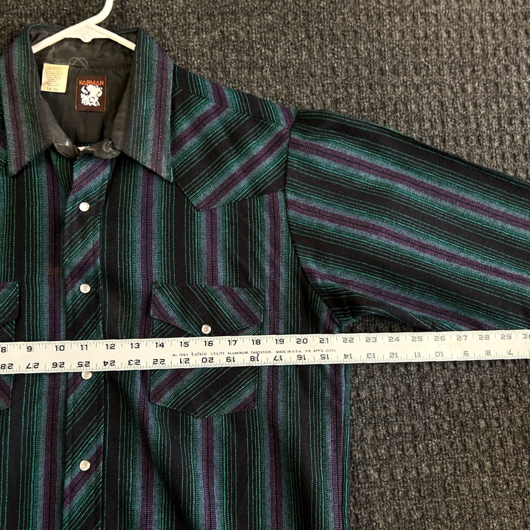 Armani VINTAGE Karman Button-Up Shirt Western Long Sleeve 16-34 Purple Stripes Black Acrylic Neck Collared Men 90s Western Southwestern Native Size US L / EU 52-54 / 3 - 6 Thumbnail