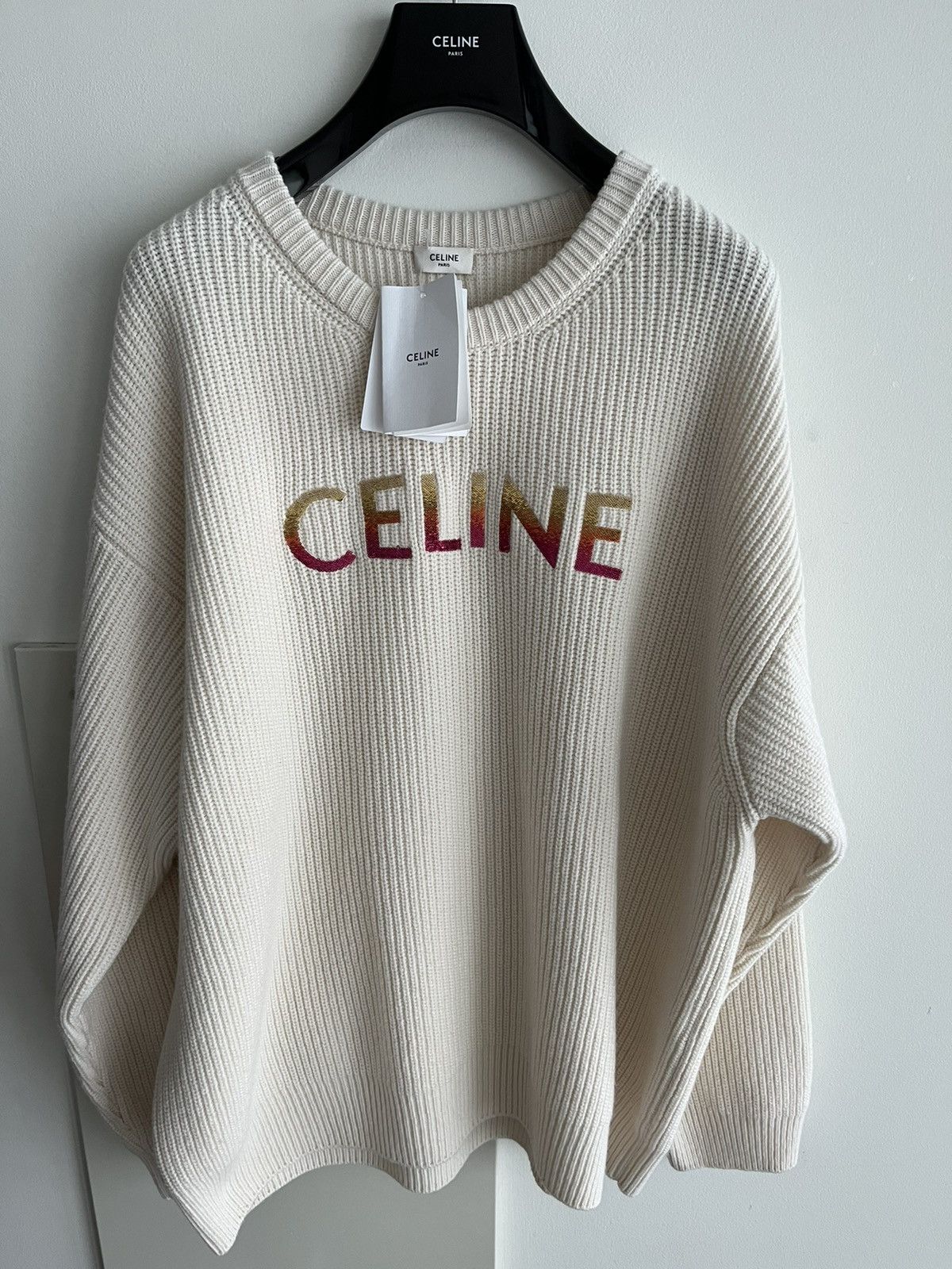 Celine × Hedi Slimane Celine by Hedi Slimane Runway Logo Wool Sweater Brand New Size US XXL / EU 58 / 5 - 17 Thumbnail