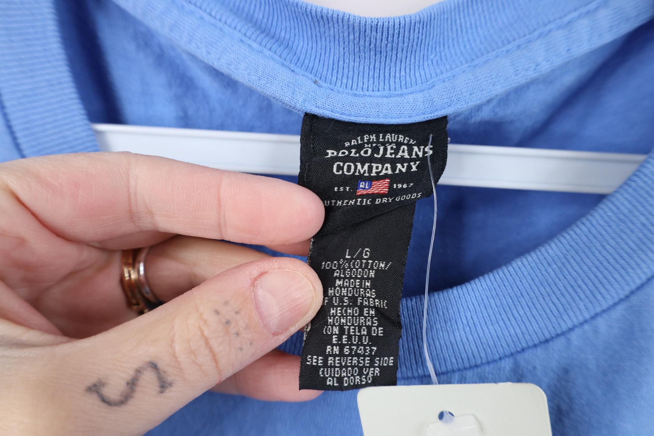 Polo Ralph Lauren Deadstock Vintage 90s Ralph Lauren Monogram T-Shirt Blue Size US L / EU 52-54 / 3 - 8 Thumbnail