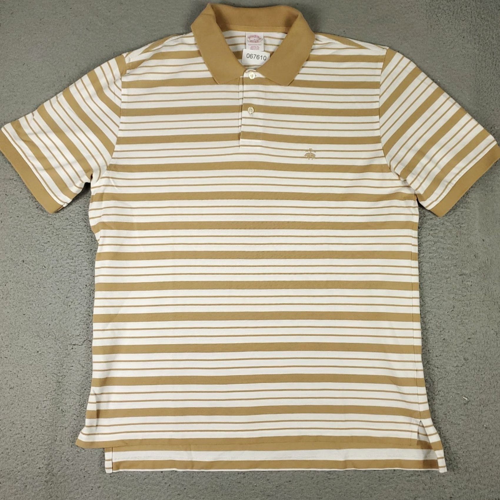Brooks Brothers Brooks Brothers Polo Shirt Mens L Beige Striped Short Sleeve Button Collar Knit Cotton Casual Classic Preppy Modern Sports Size US L / EU 52-54 / 3 - 2 Thumbnail