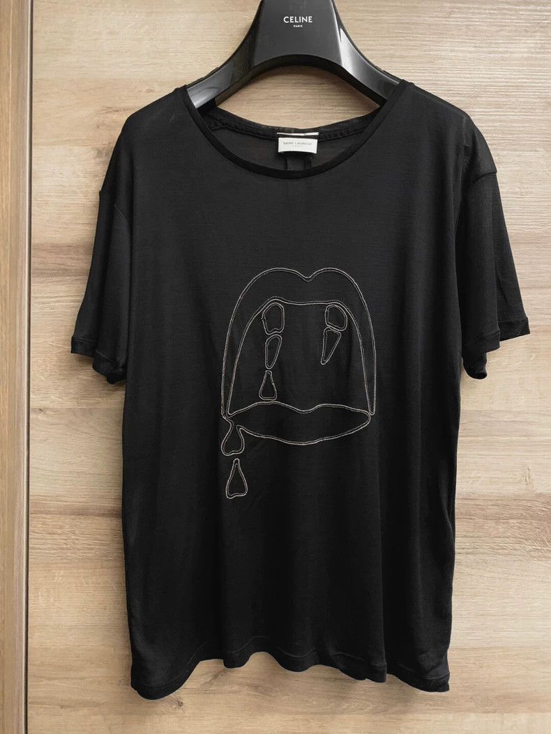 Saint Laurent Paris SHORT-SLEEVED T-SHIRT WITH RIBBED ROUND