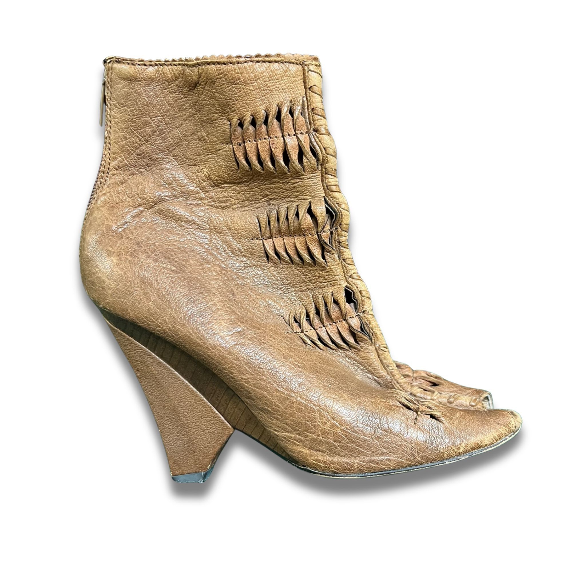 Sam Edelman Vintage Sam Edelman Brown Leather Peep-Toe Booties Size 6 Wi Size US 6 / IT 36 - 3 Thumbnail