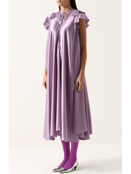 Balenciaga SS2018 Balenciaga silk ruffle loose long dress in lilac Size XS / US 0-2 / IT 36-38 - 2 Thumbnail