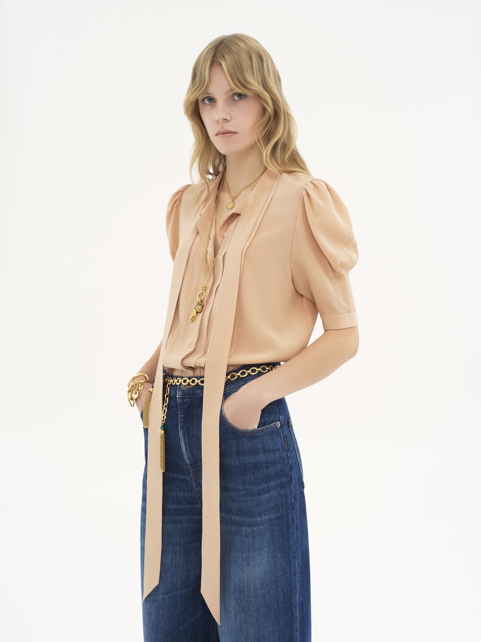 Chloe o1loc1c11125 Lavalliere Blouse in Sand Brown Size L / US 10 / IT 46 - 3 Thumbnail