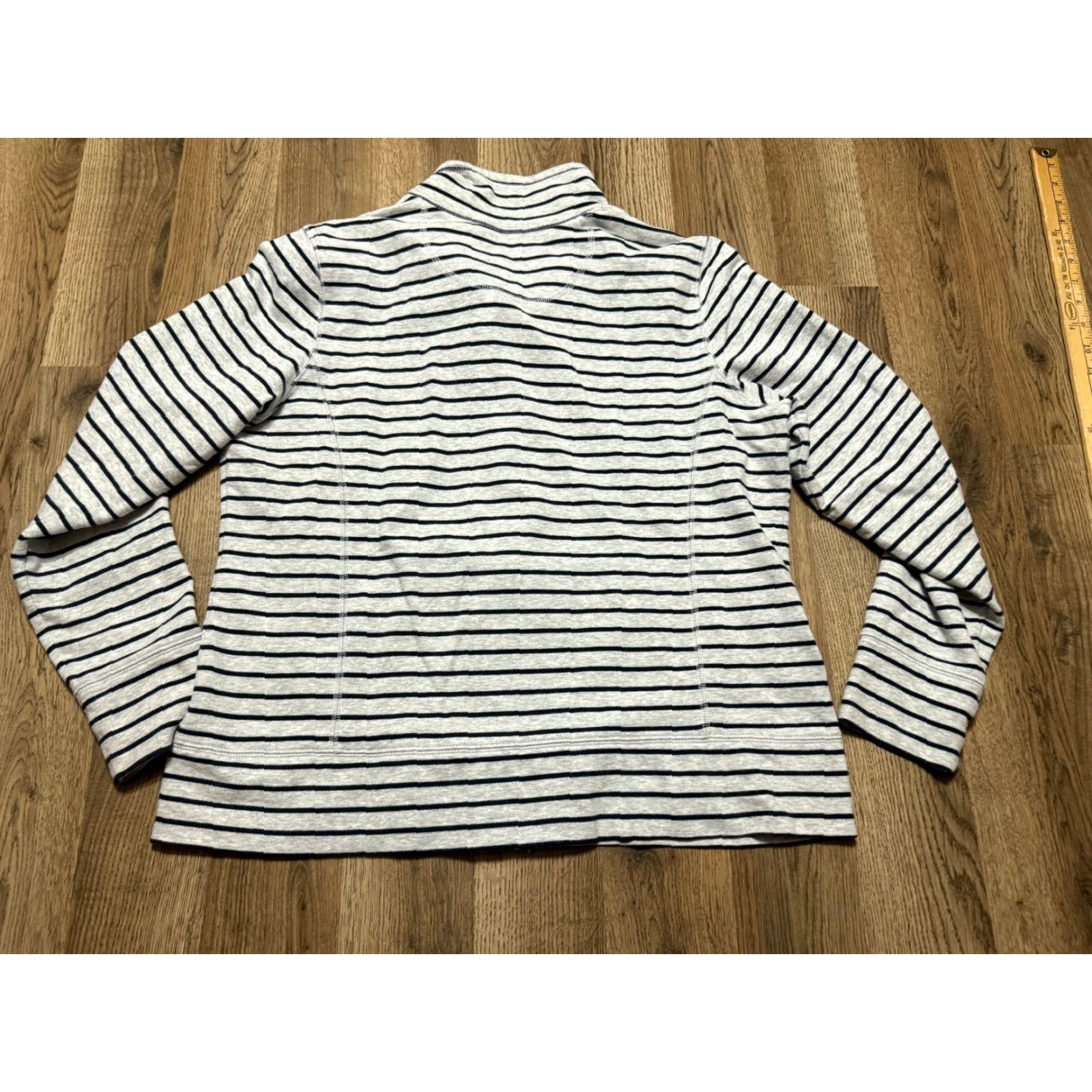 Vintage L.L. Bean Sweater Women's Size Large Petite Striped Gray Black Full Zip Womens Size L / US 10 / IT 46 - 2 Thumbnail