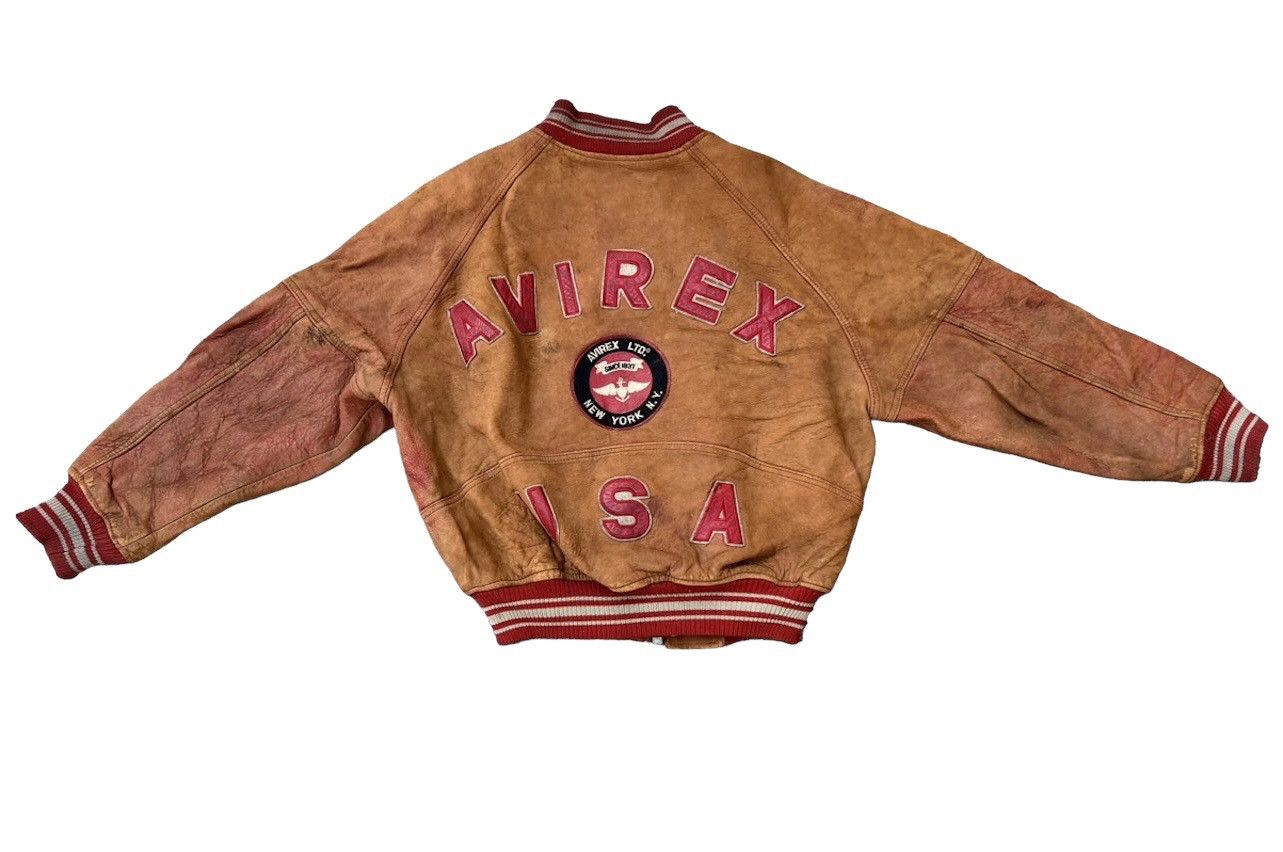 Avirex Vintage 80s 90s Avirex Trashed Leather Flight Bomber Jacket Size US L / EU 52-54 / 3 - 8 Thumbnail