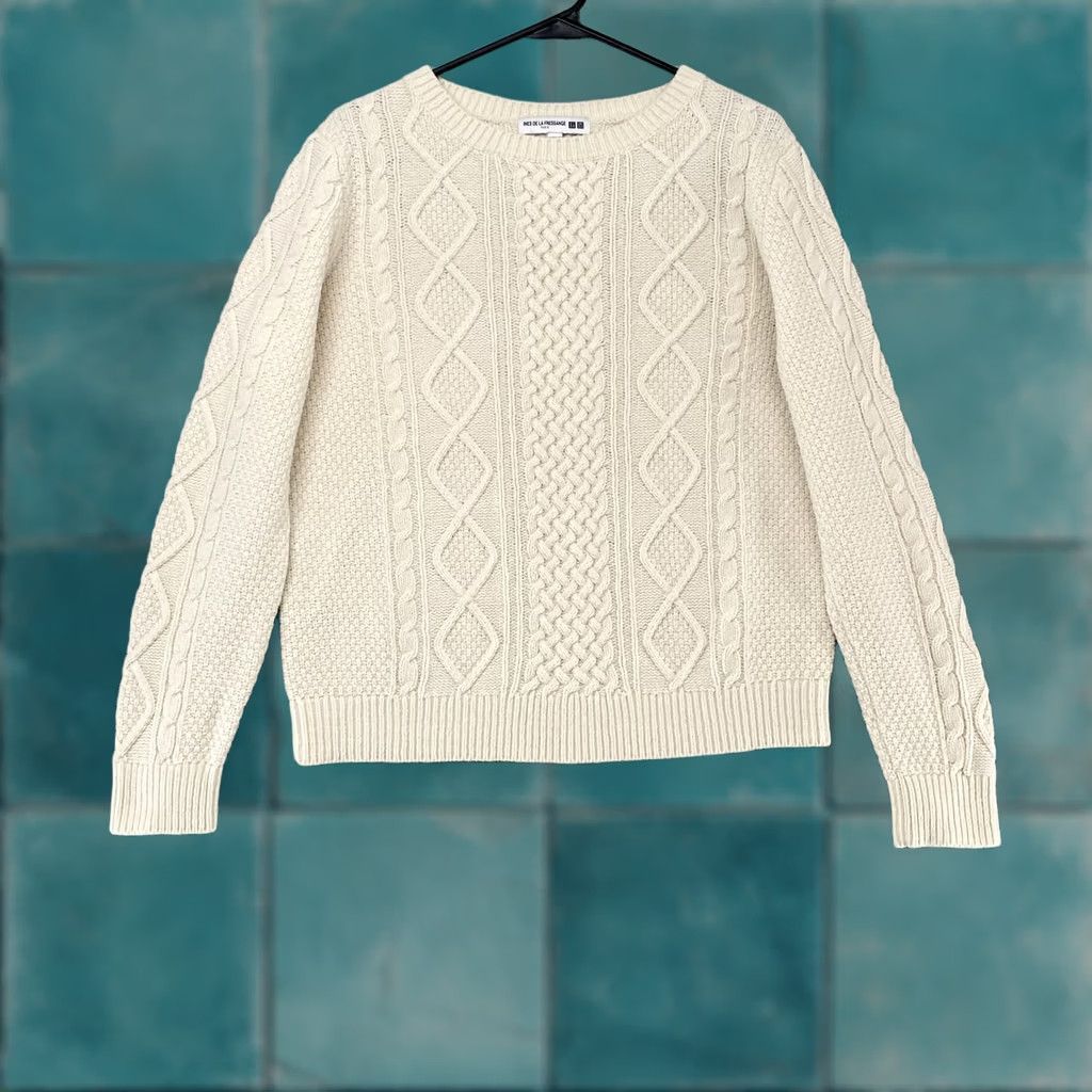Uniqlo Uniqlo Sweater Womens M White Crew Neck Cable Knit Fisherman Aran Style Knit Heavyweight Winter Casual Size M / US 6-8 / IT 42-44 - 1 Thumbnail